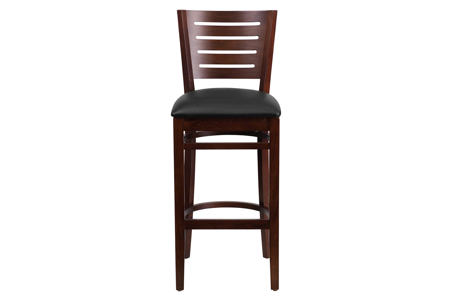 BLNK Darby Series Vinyl Slat Back Walnut Wood Restaurant Bar Stool - Black