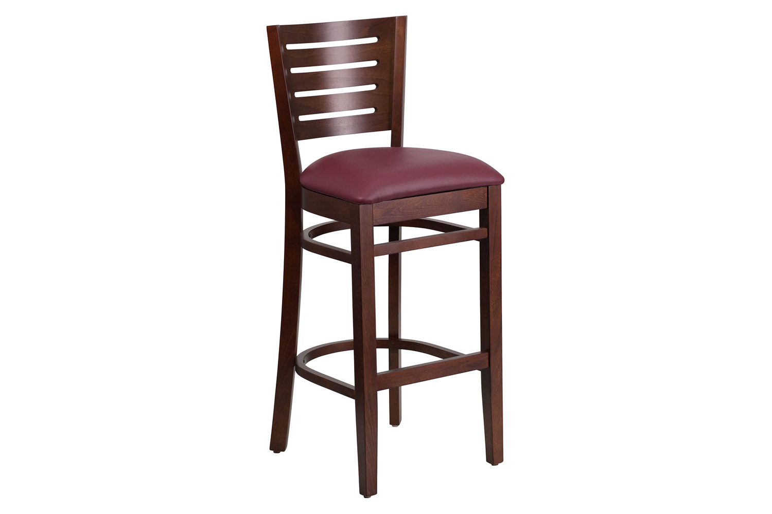 BLNK Darby Series Vinyl Slat Back Walnut Wood Restaurant Bar Stool