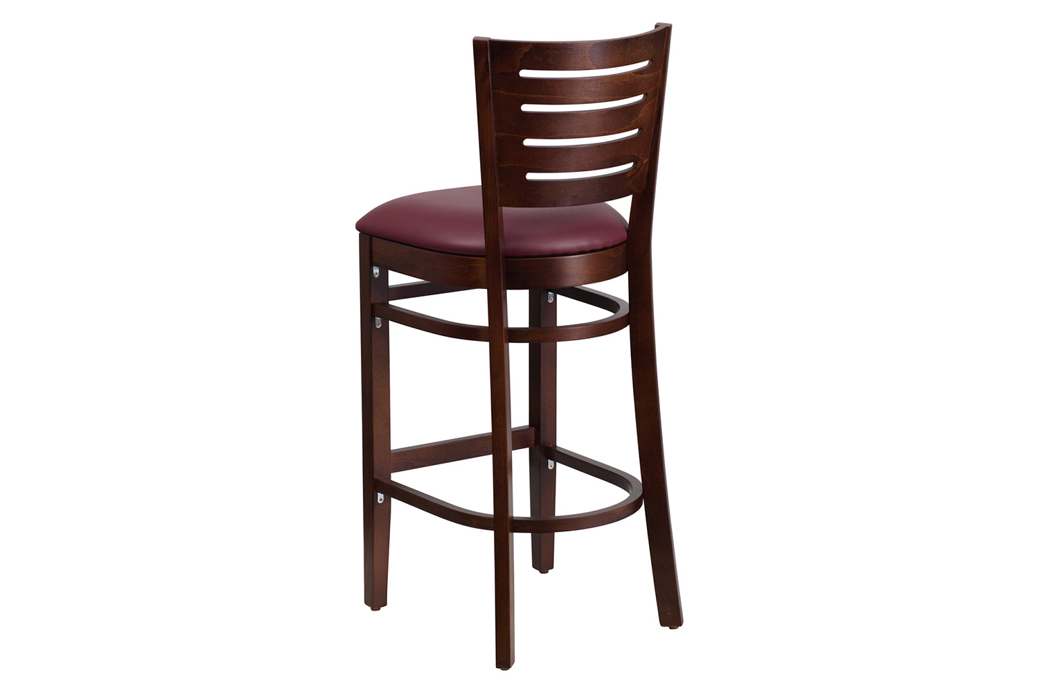 BLNK Darby Series Vinyl Slat Back Walnut Wood Restaurant Bar Stool - Burgundy