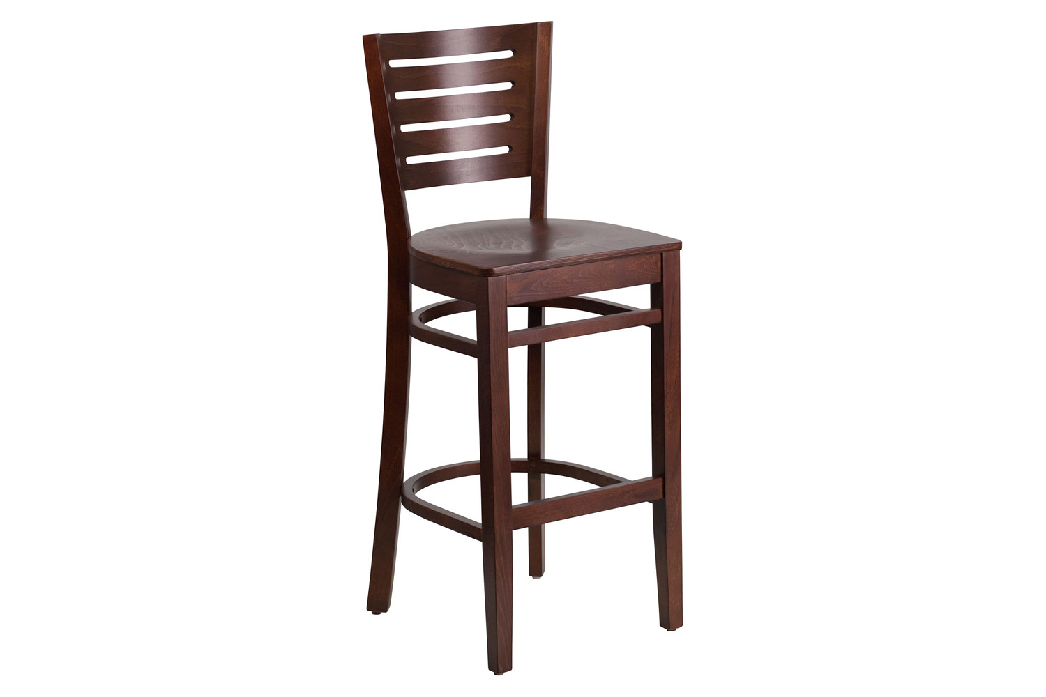 BLNK Darby Series Slat Back Mahogany Wood Restaurant Bar Stool