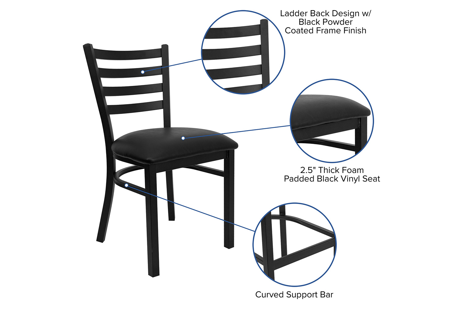 BLNK HERCULES Series Black Metal Ladder Back Restaurant Chair with Vinyl Seat - Black