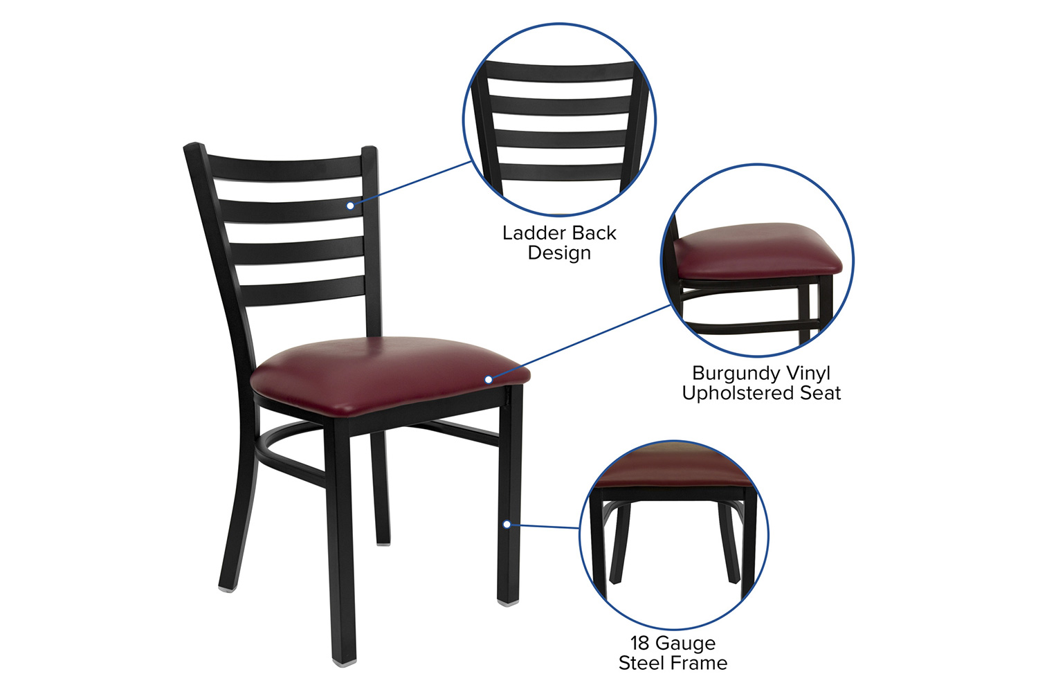 BLNK HERCULES Series Black Metal Ladder Back Restaurant Chair with Vinyl Seat - Burgundy