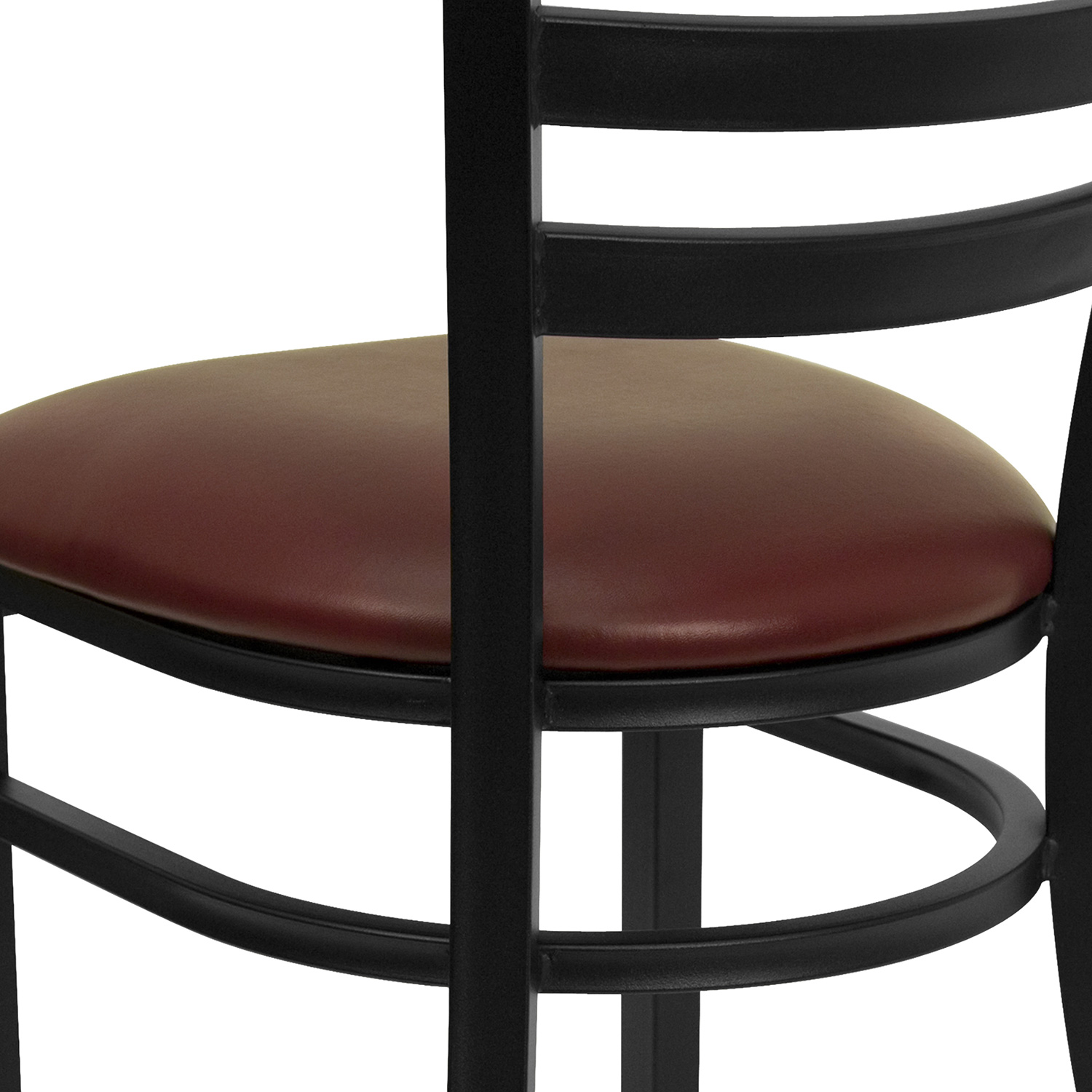 BLNK HERCULES Series Black Metal Ladder Back Restaurant Chair with Vinyl Seat - Burgundy