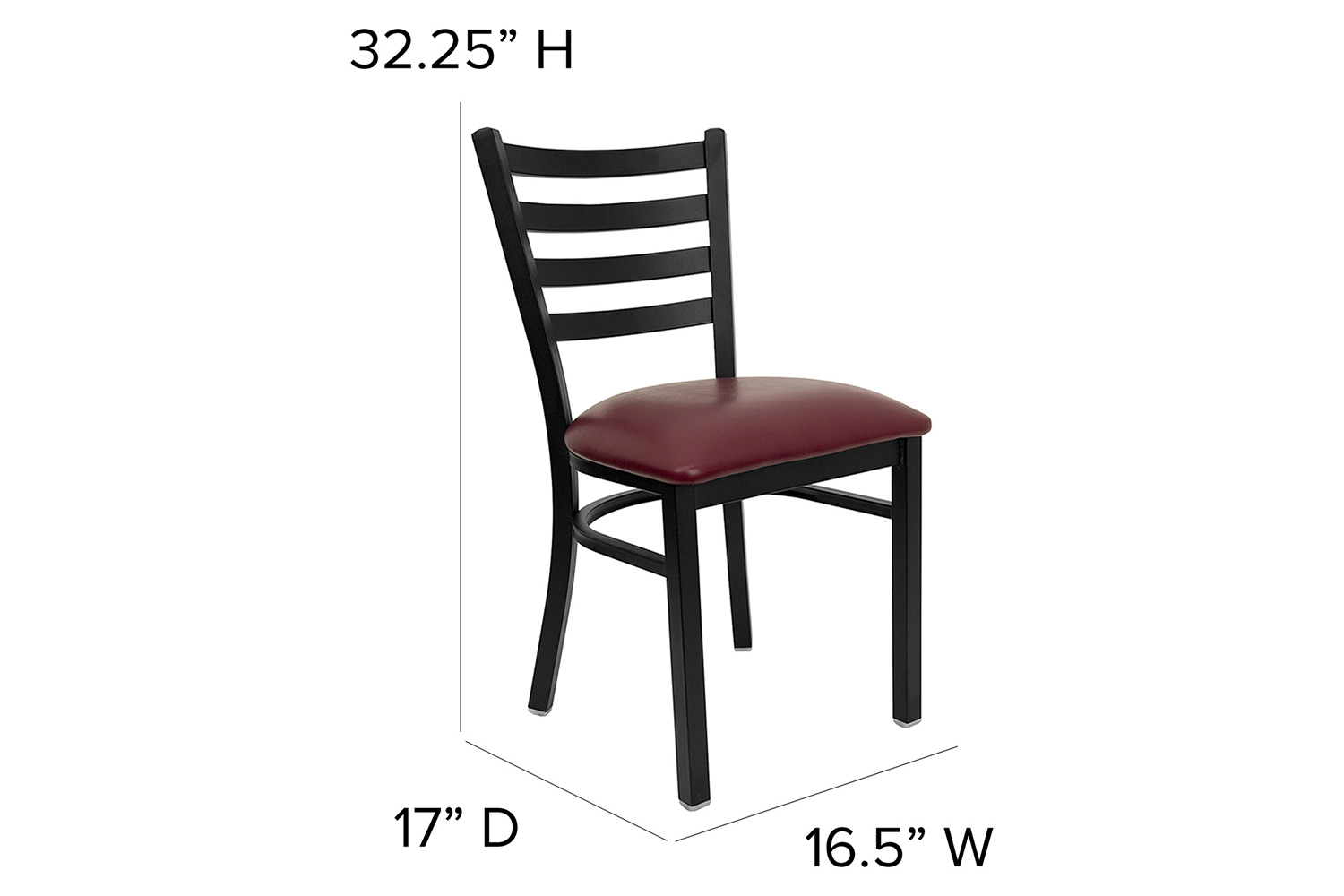 BLNK HERCULES Series Black Metal Ladder Back Restaurant Chair with Vinyl Seat - Burgundy