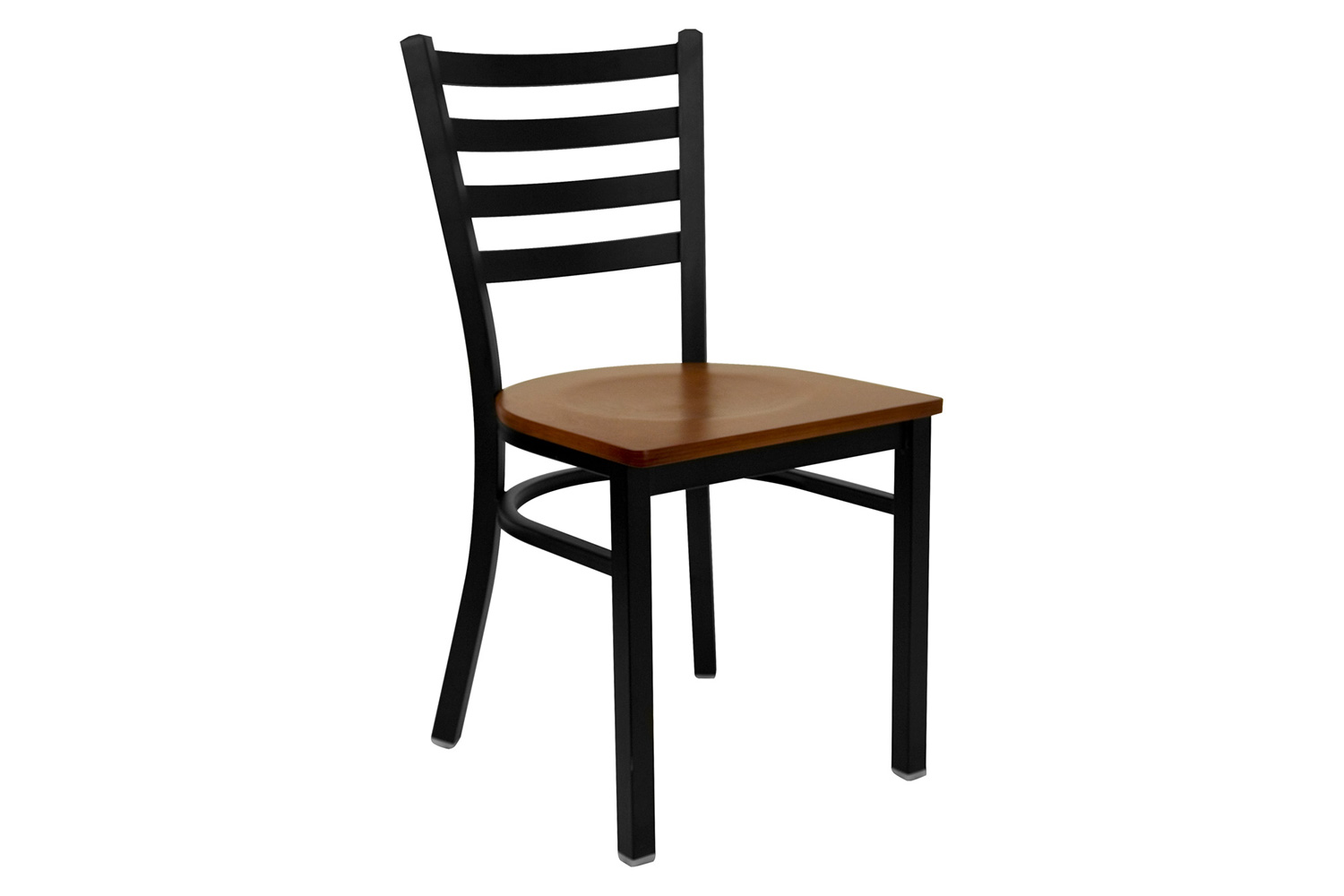 BLNK HERCULES Series Black Metal Ladder Back Restaurant Chair with Wood Seat - Cherry