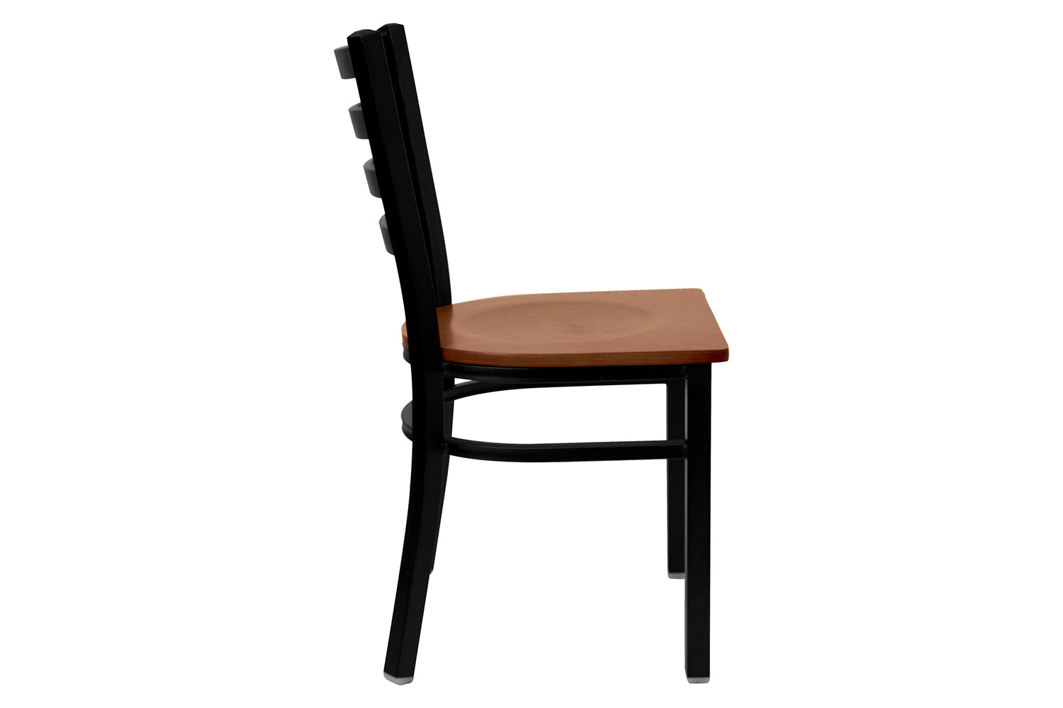 BLNK HERCULES Series Black Metal Ladder Back Restaurant Chair with Wood Seat - Cherry