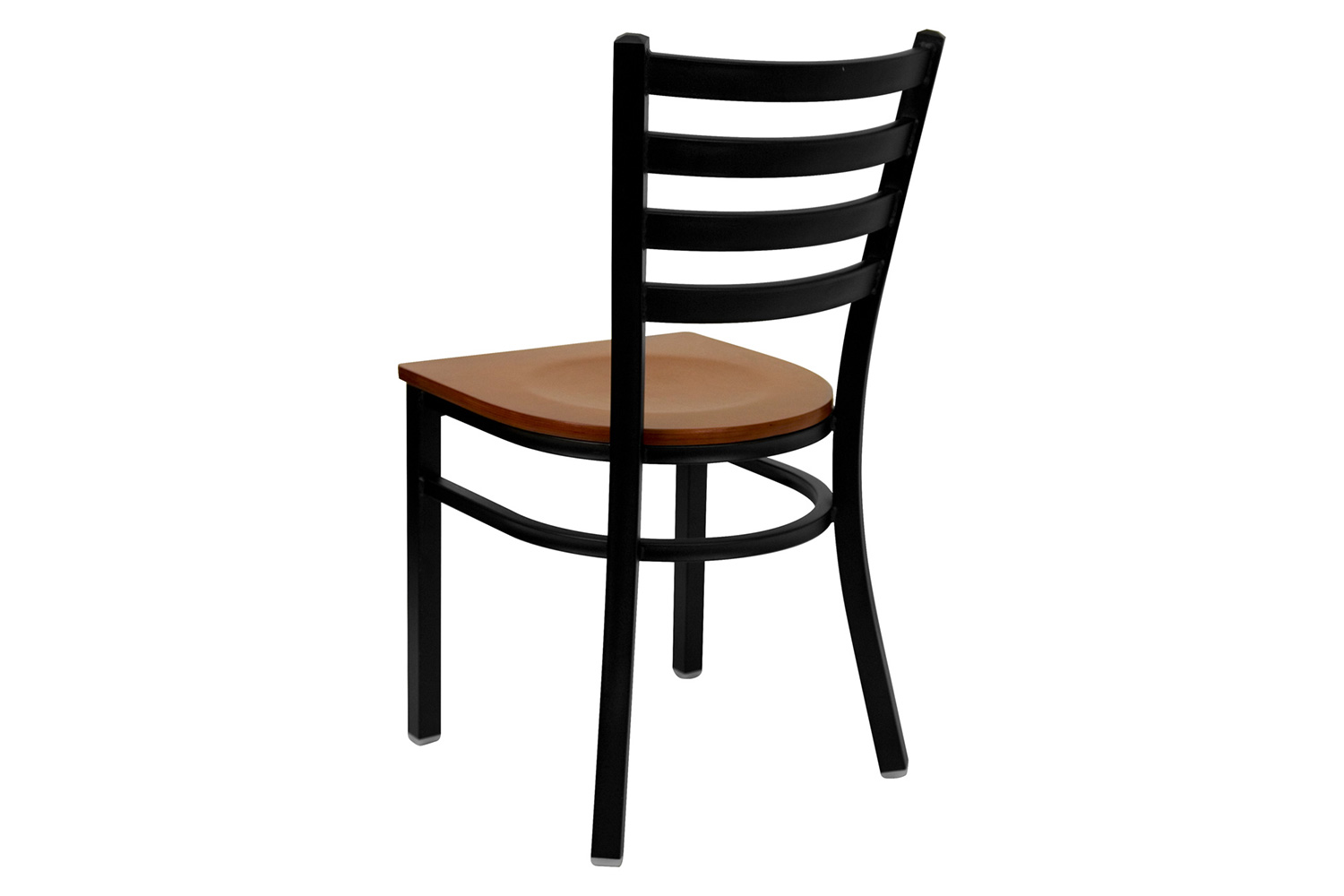 BLNK HERCULES Series Black Metal Ladder Back Restaurant Chair with Wood Seat - Cherry