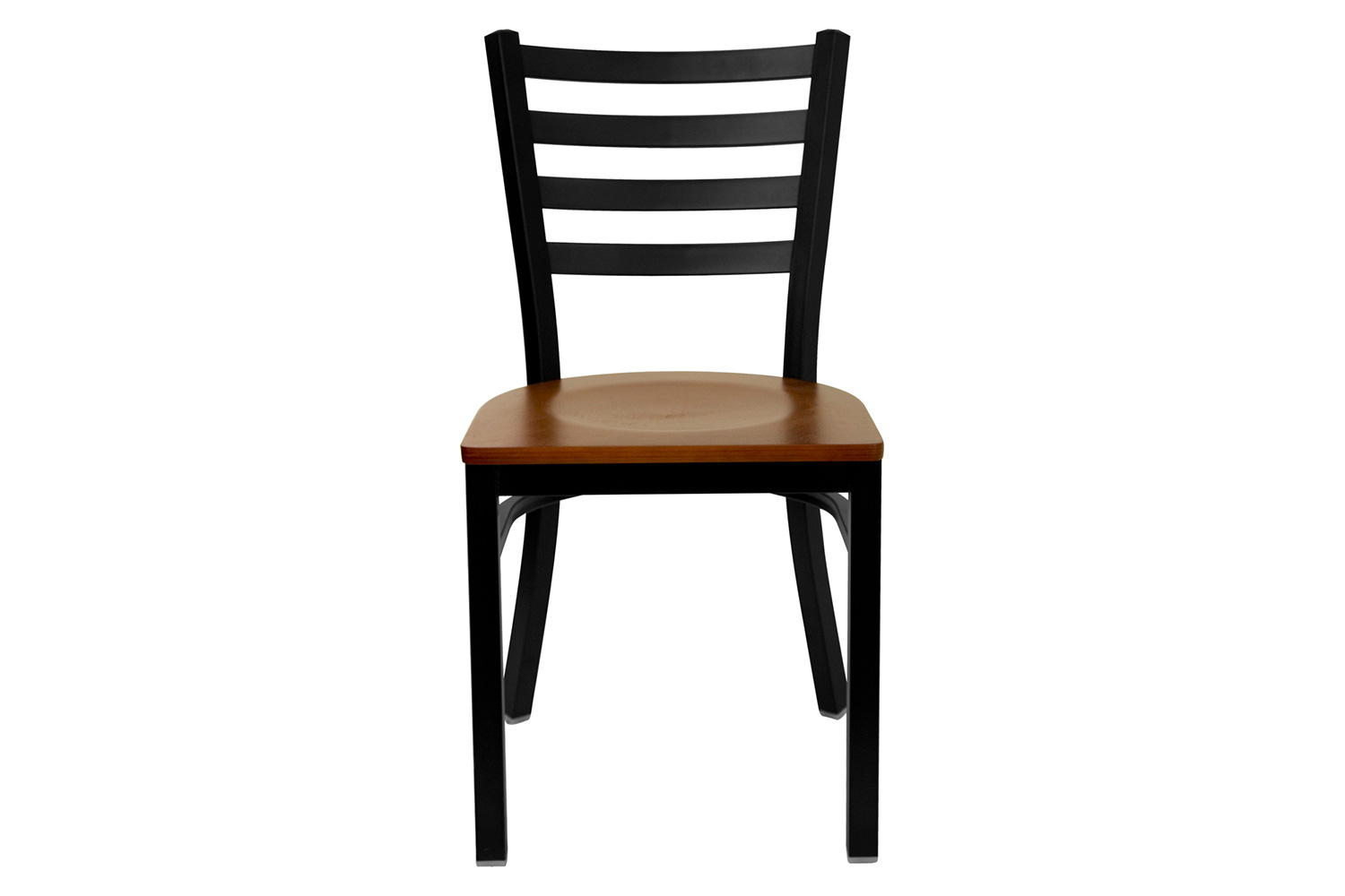 BLNK HERCULES Series Black Metal Ladder Back Restaurant Chair with Wood Seat - Cherry