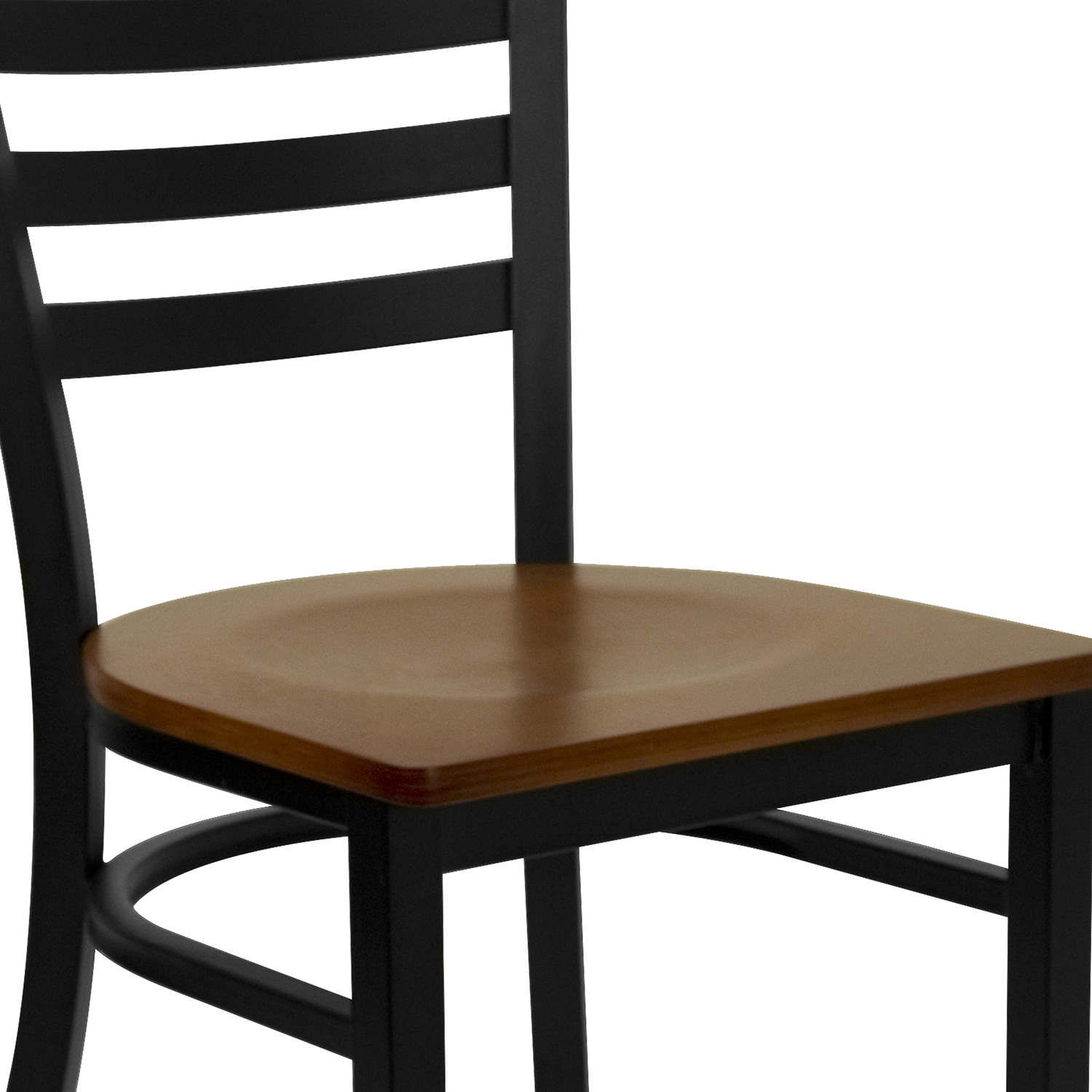 BLNK HERCULES Series Black Metal Ladder Back Restaurant Chair with Wood Seat - Cherry