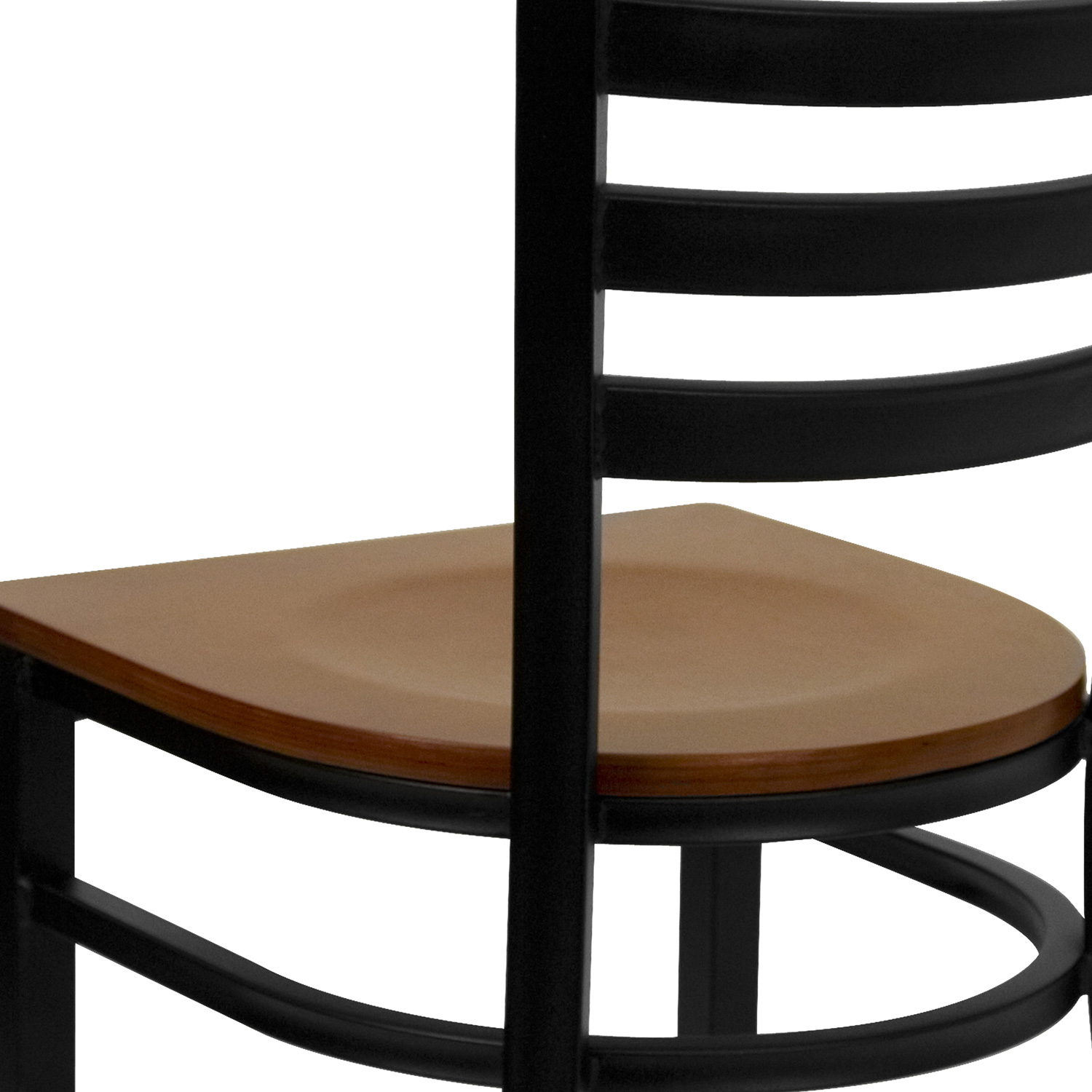 BLNK HERCULES Series Black Metal Ladder Back Restaurant Chair with Wood Seat - Cherry