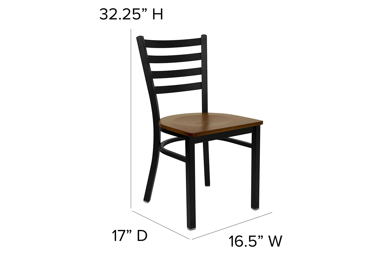 BLNK HERCULES Series Black Metal Ladder Back Restaurant Chair with Wood Seat - Cherry