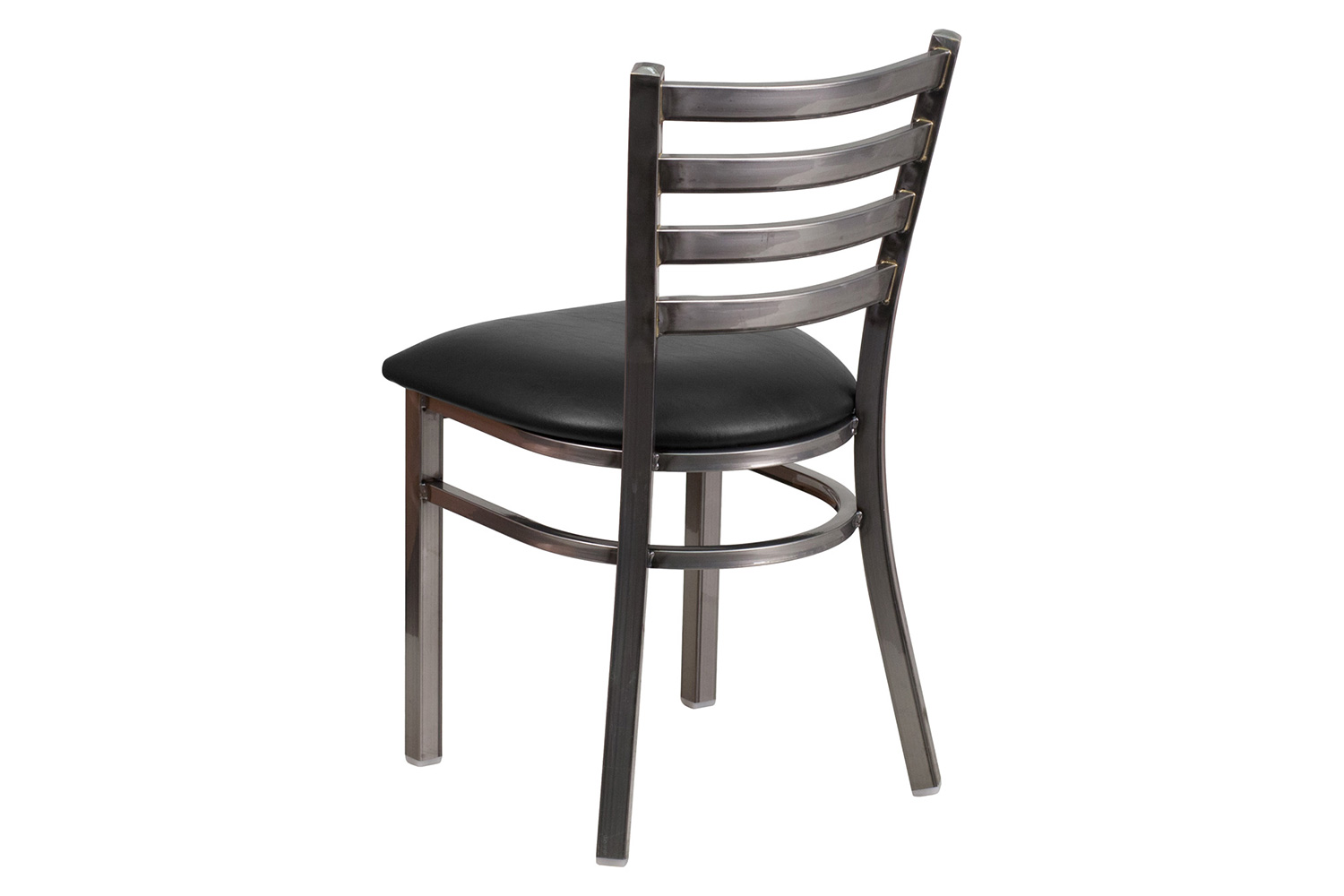 BLNK HERCULES Series Clear Coated Metal Ladder Back Restaurant Chair with Vinyl Seat - Black