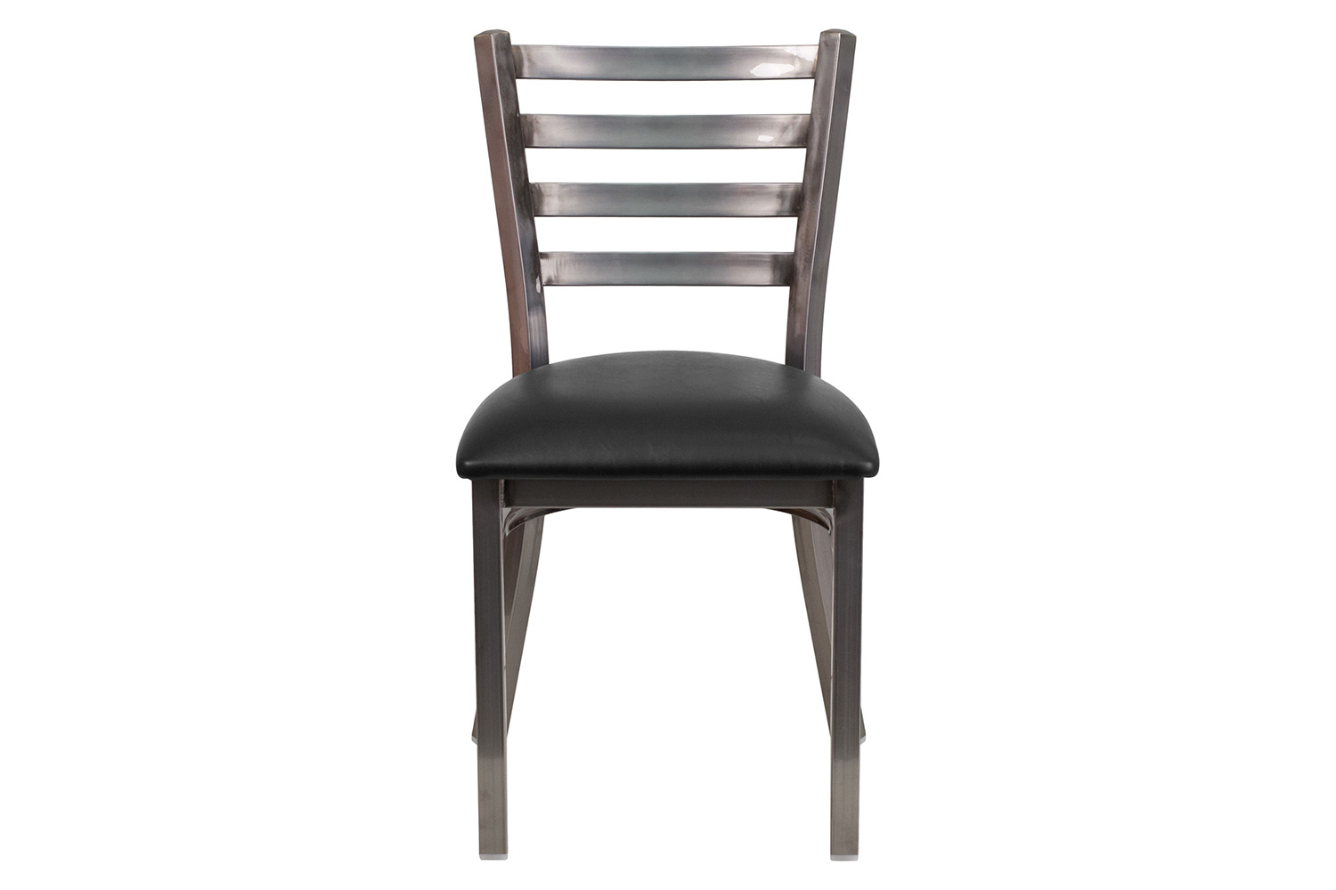 BLNK HERCULES Series Clear Coated Metal Ladder Back Restaurant Chair with Vinyl Seat - Black