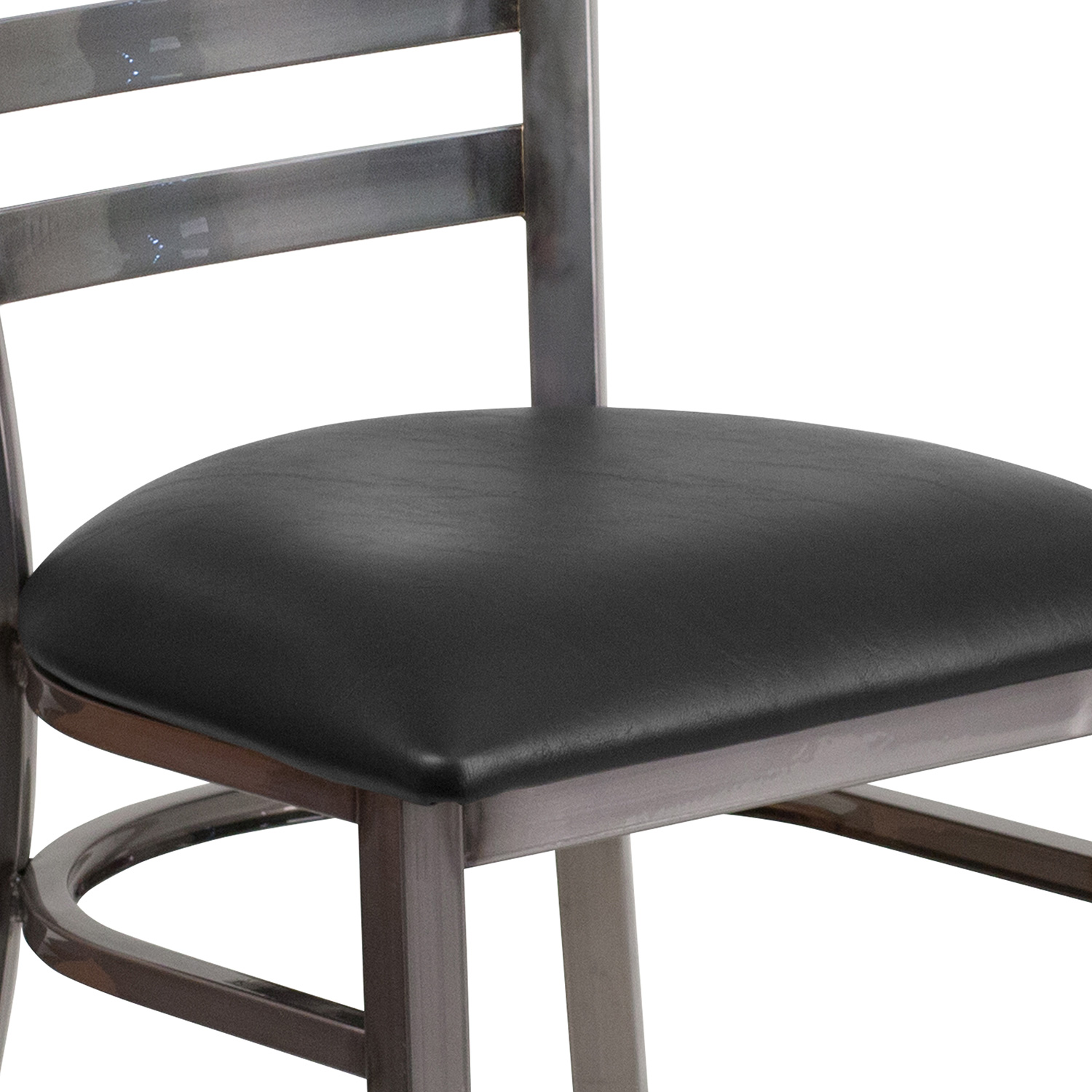 BLNK HERCULES Series Clear Coated Metal Ladder Back Restaurant Chair with Vinyl Seat - Black