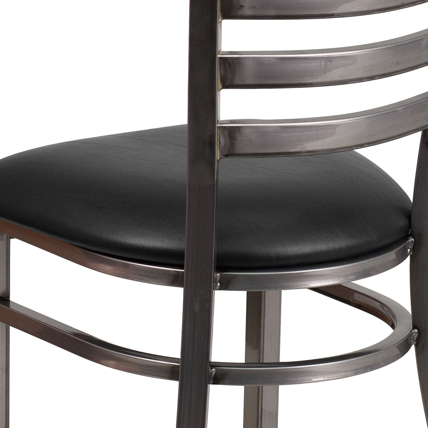 BLNK HERCULES Series Clear Coated Metal Ladder Back Restaurant Chair with Vinyl Seat - Black