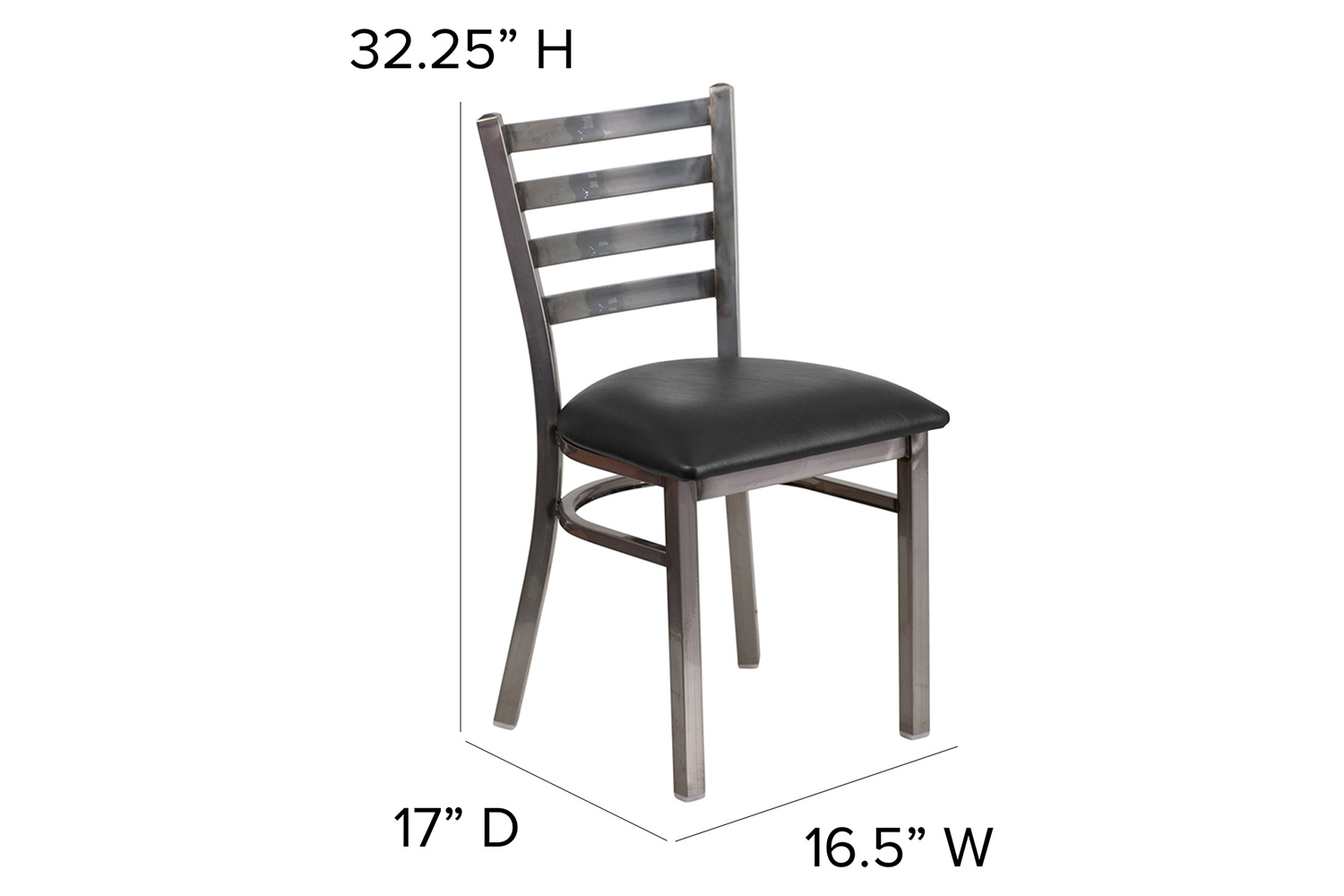 BLNK HERCULES Series Clear Coated Metal Ladder Back Restaurant Chair with Vinyl Seat - Black