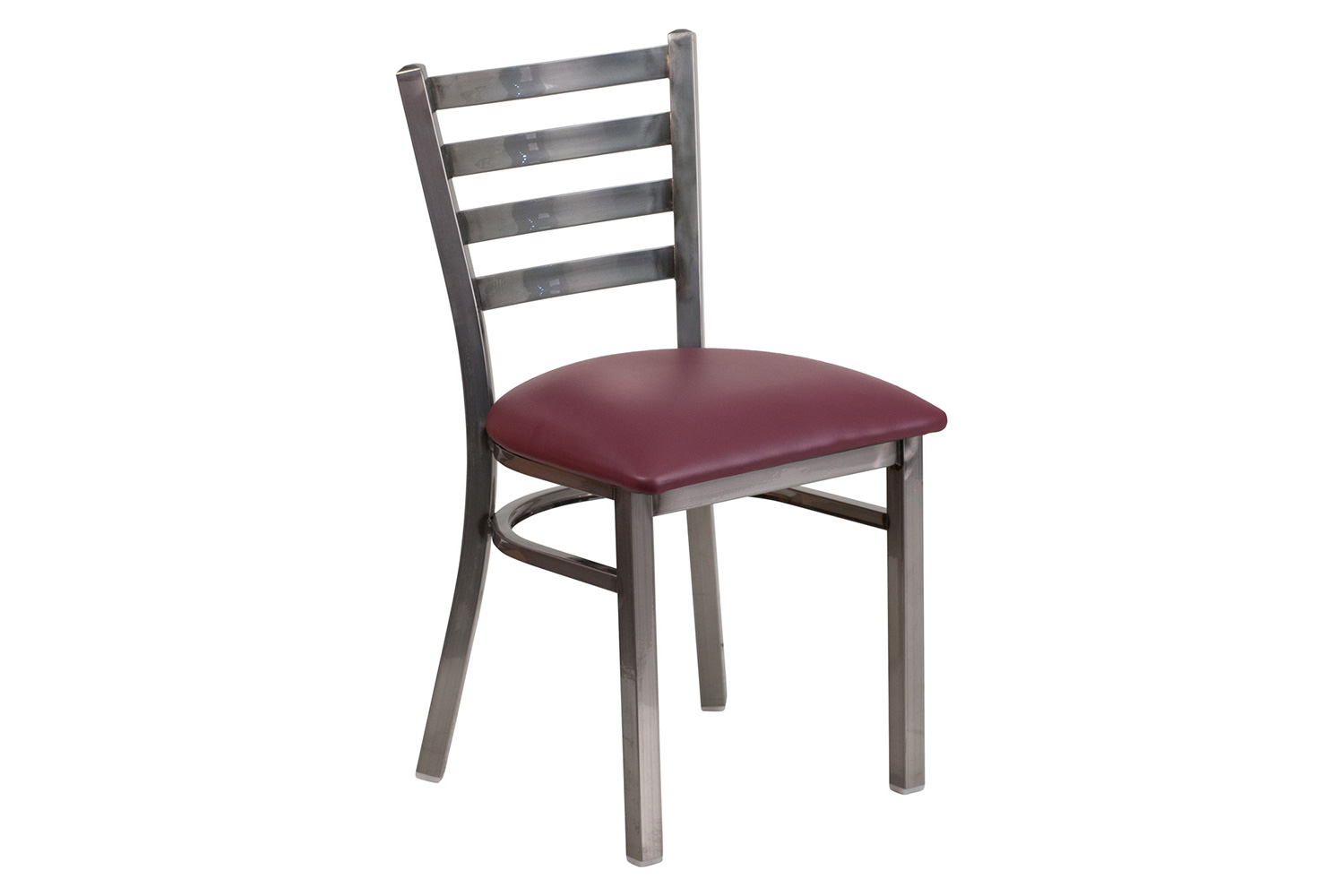 BLNK HERCULES Series Clear Coated Metal Ladder Back Restaurant Chair with Vinyl Seat - Burgundy