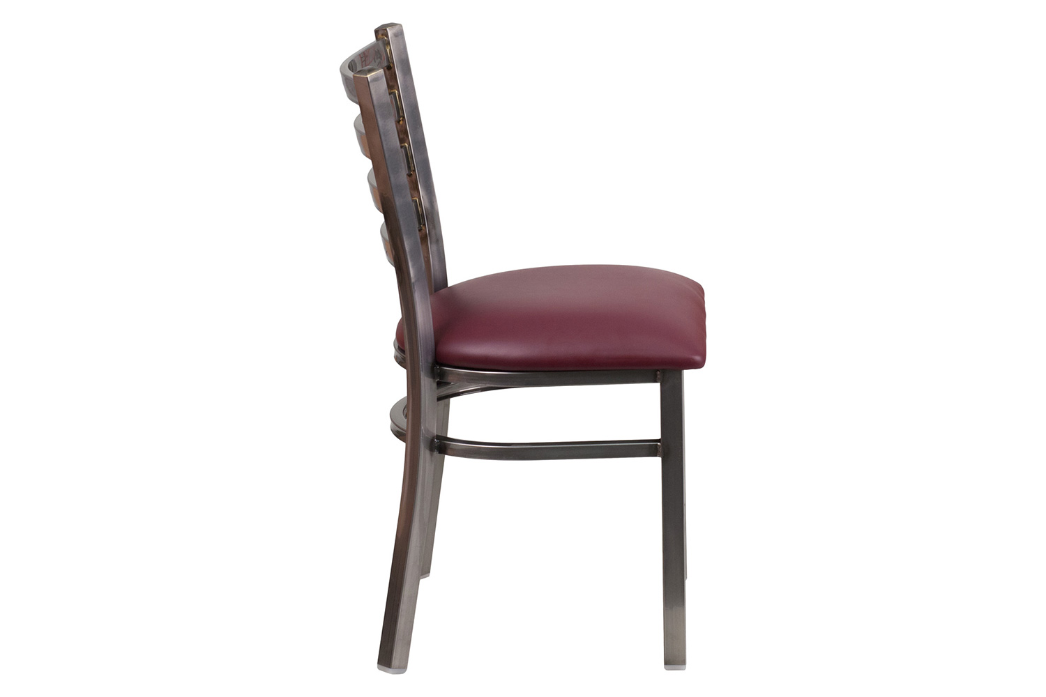 BLNK HERCULES Series Clear Coated Metal Ladder Back Restaurant Chair with Vinyl Seat - Burgundy