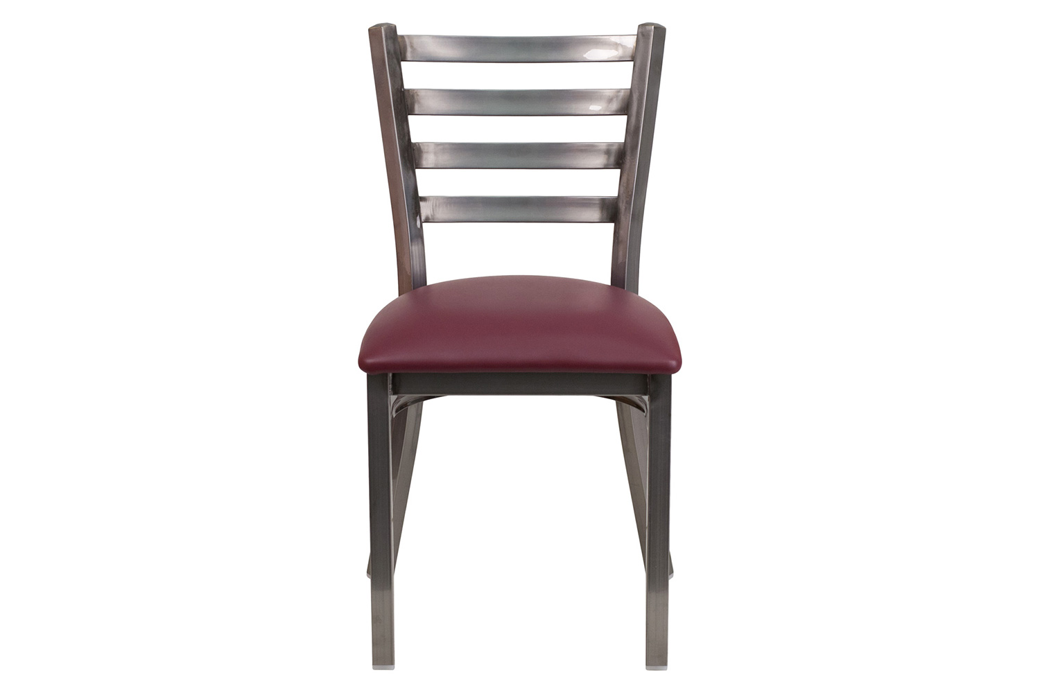 BLNK HERCULES Series Clear Coated Metal Ladder Back Restaurant Chair with Vinyl Seat - Burgundy