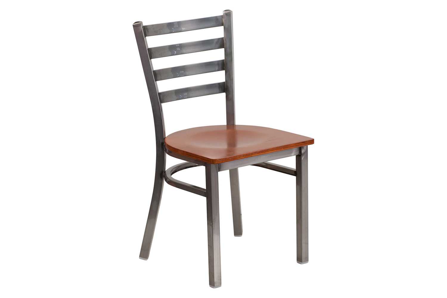 BLNK HERCULES Series Clear Coated Metal Ladder Back Restaurant Chair with Wood Seat