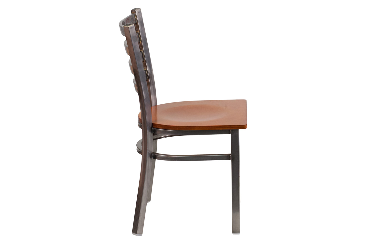 BLNK HERCULES Series Clear Coated Metal Ladder Back Restaurant Chair with Wood Seat - Cherry