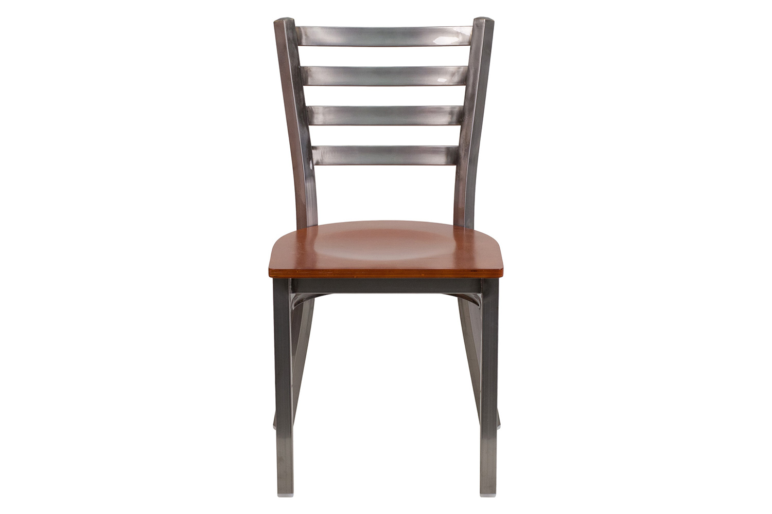 BLNK HERCULES Series Clear Coated Metal Ladder Back Restaurant Chair with Wood Seat - Cherry