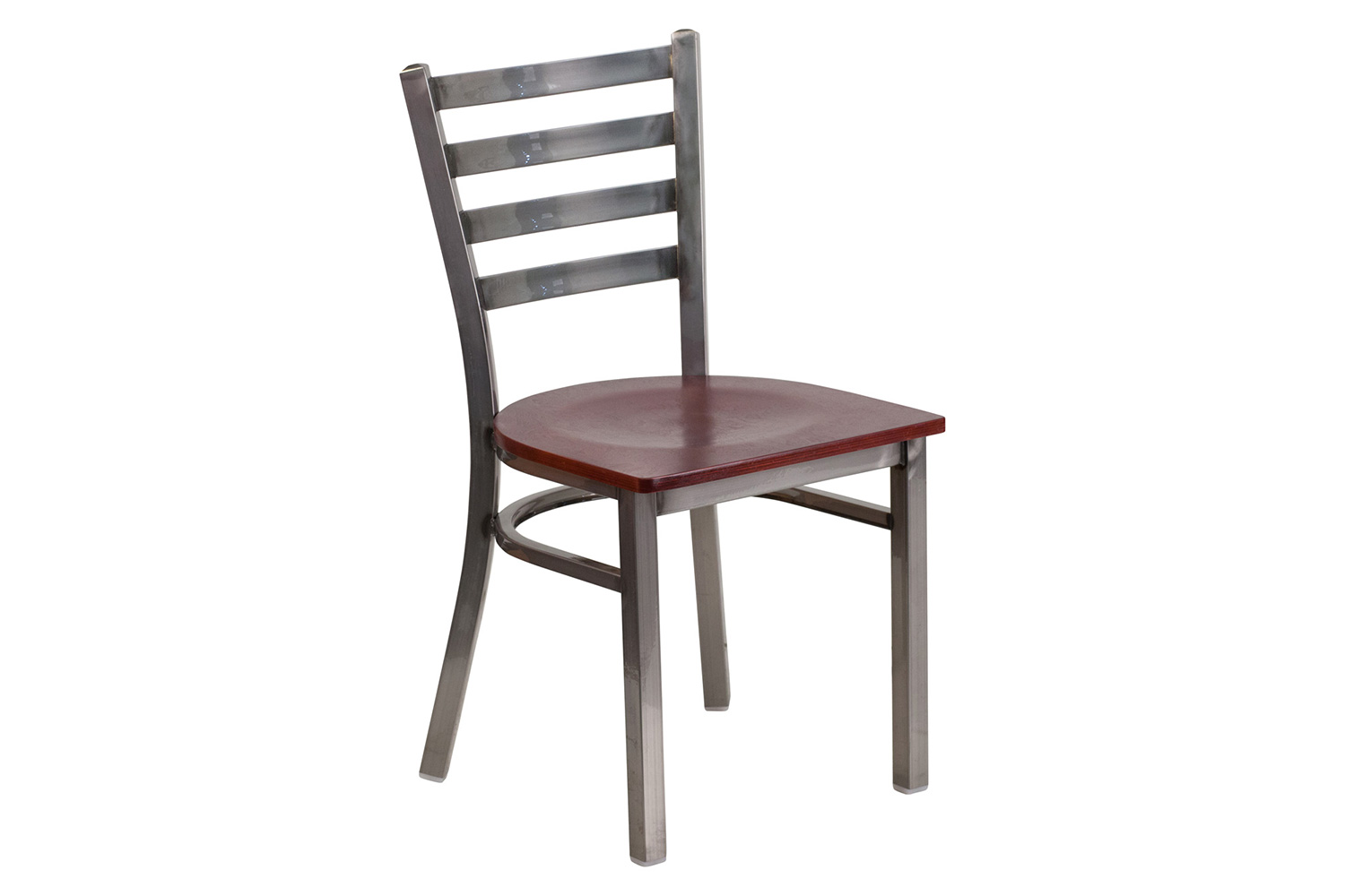 BLNK HERCULES Series Clear Coated Metal Ladder Back Restaurant Chair with Wood Seat - Mahogany