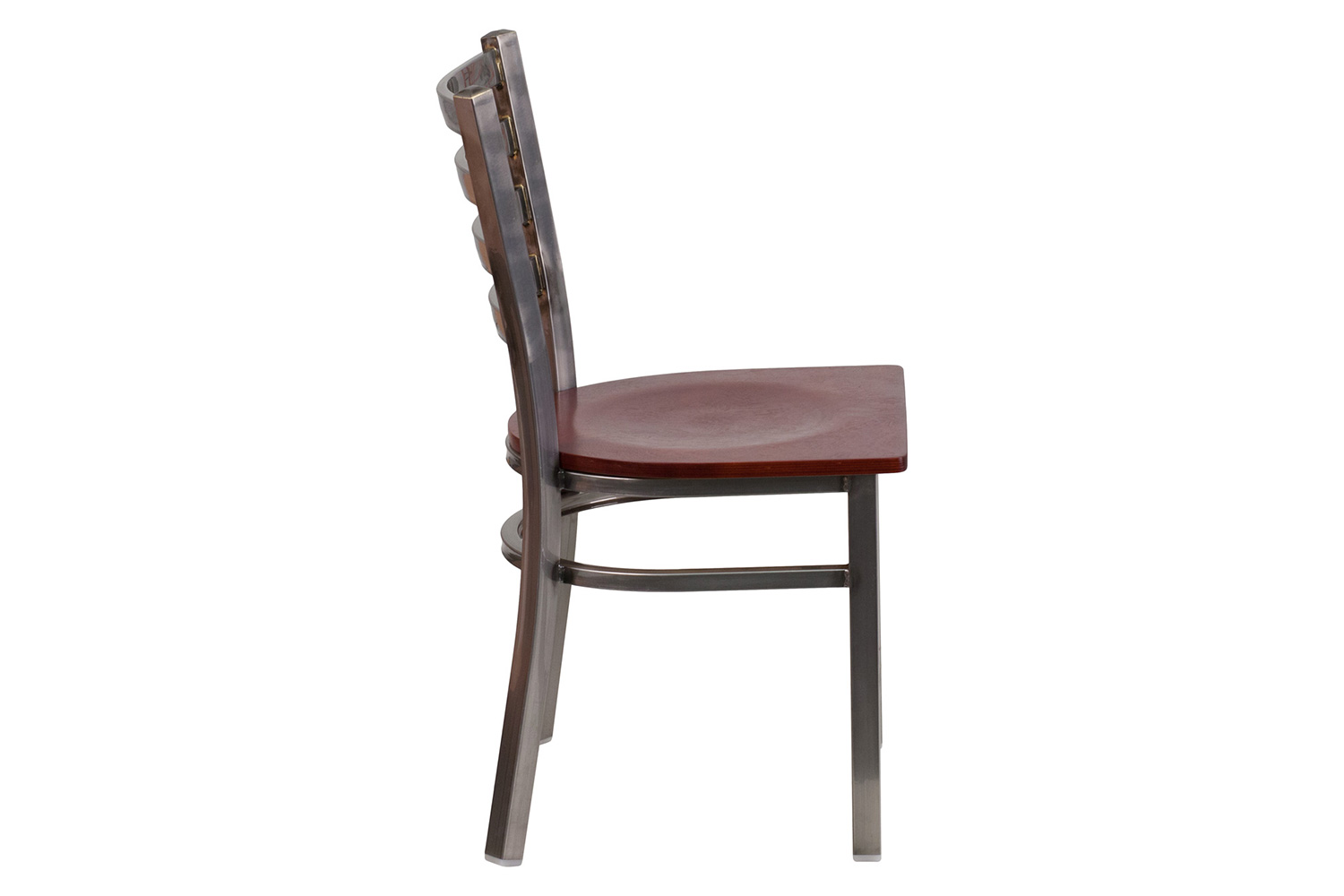 BLNK HERCULES Series Clear Coated Metal Ladder Back Restaurant Chair with Wood Seat - Mahogany