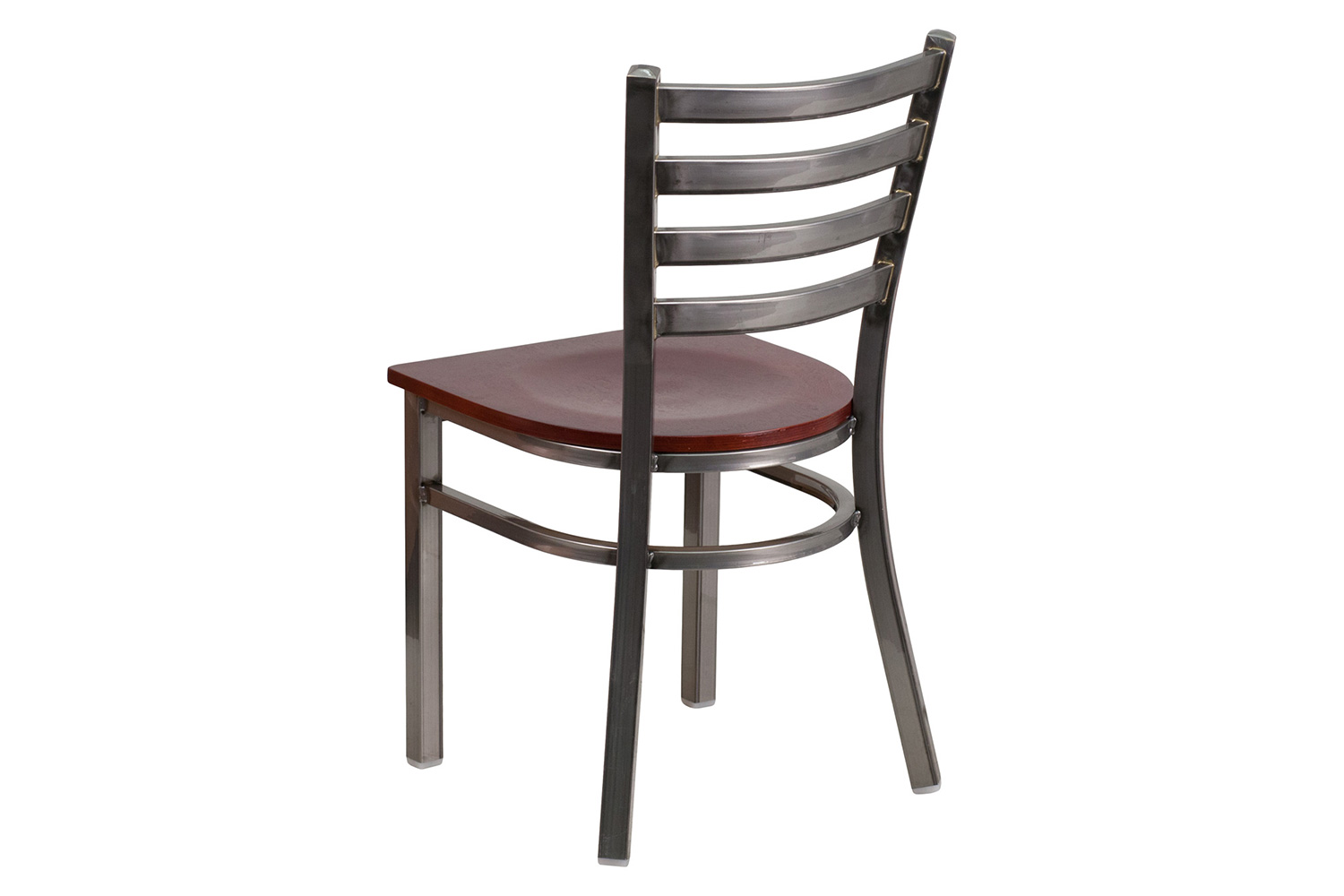 BLNK HERCULES Series Clear Coated Metal Ladder Back Restaurant Chair with Wood Seat - Mahogany