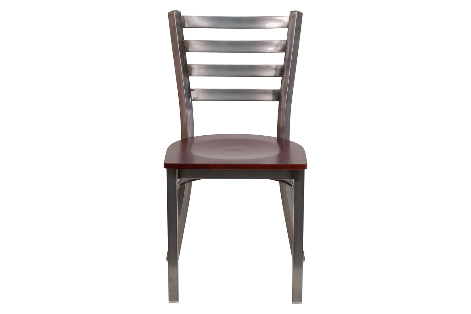 BLNK HERCULES Series Clear Coated Metal Ladder Back Restaurant Chair with Wood Seat - Mahogany