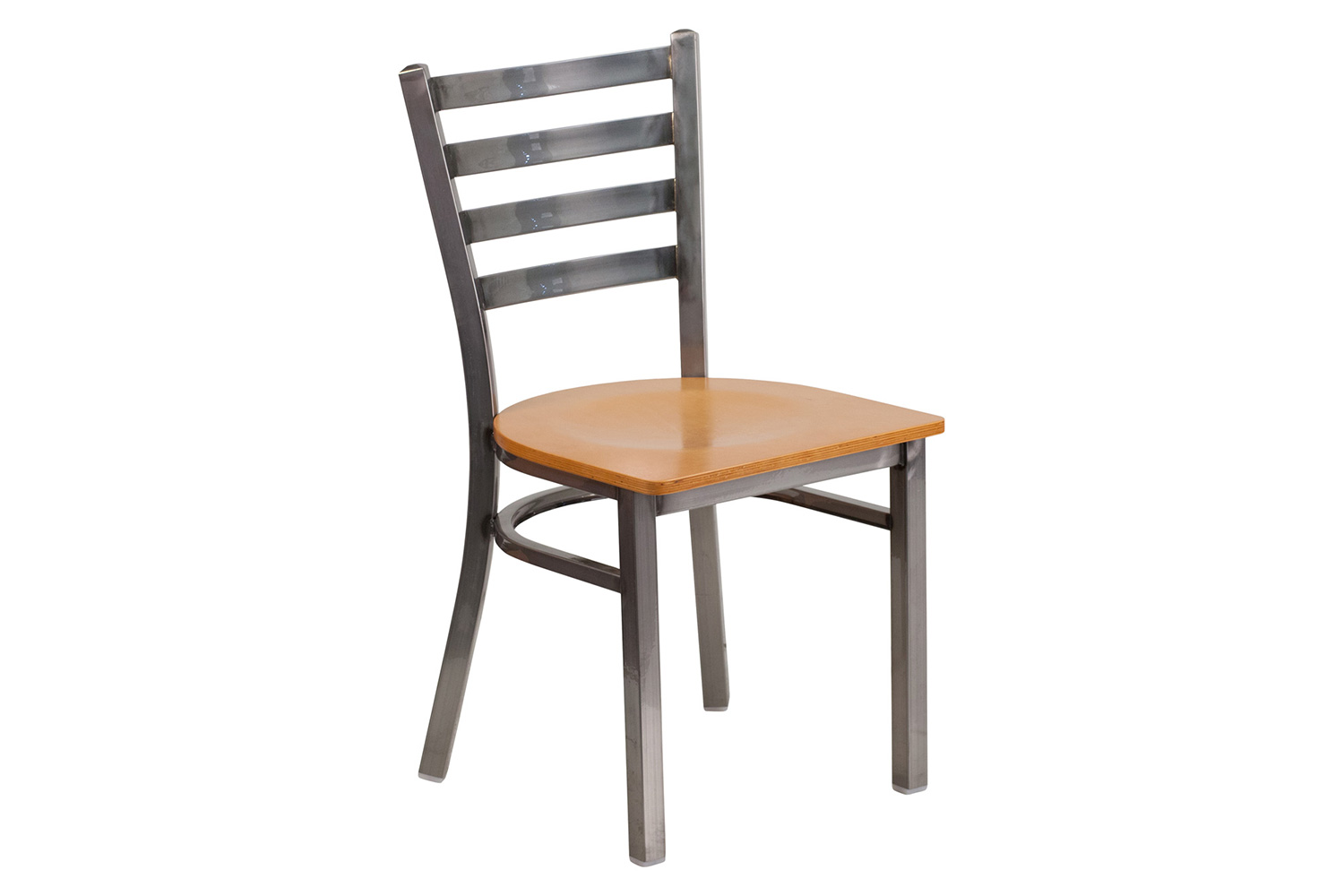 BLNK HERCULES Series Clear Coated Metal Ladder Back Restaurant Chair with Wood Seat - Natural