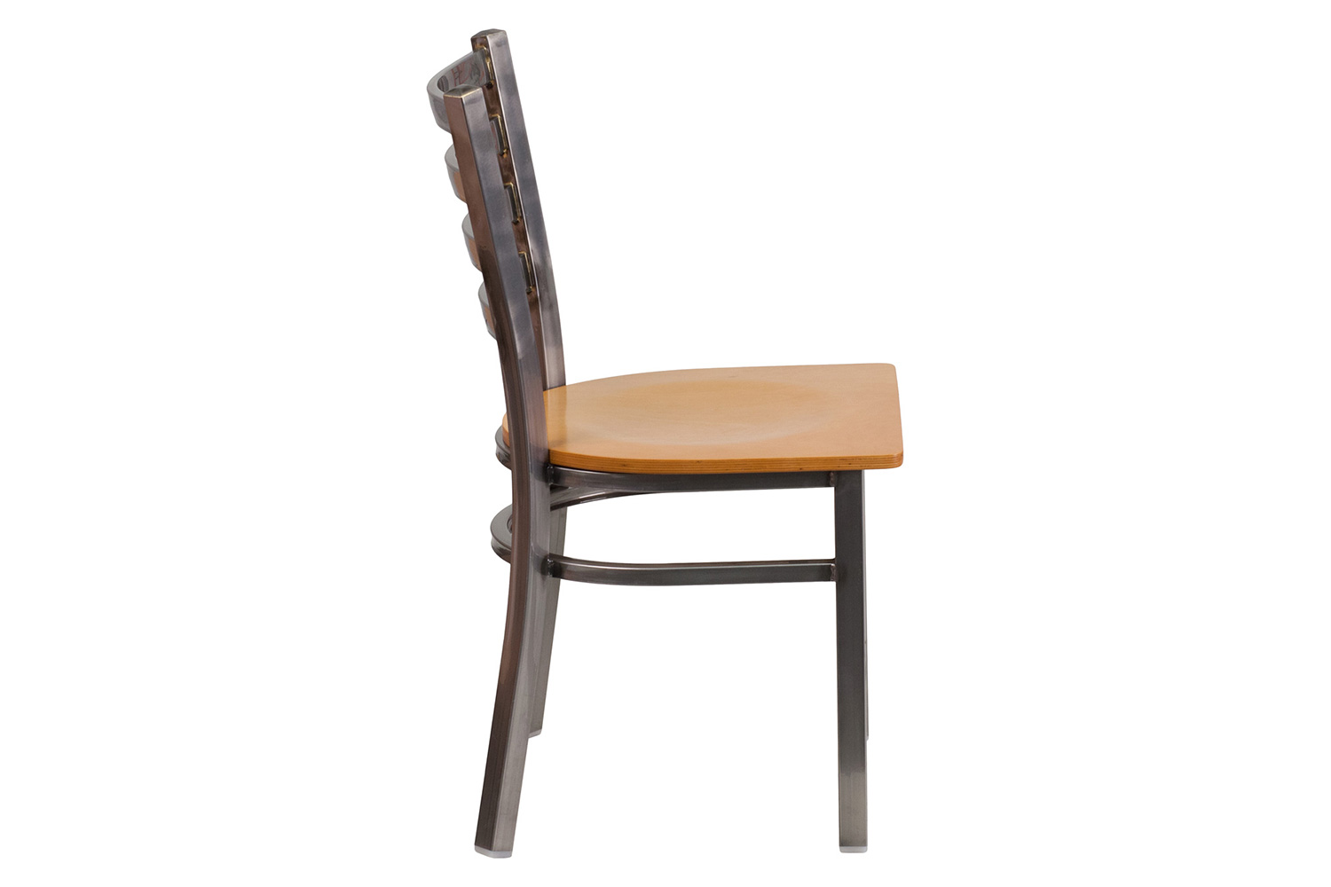 BLNK HERCULES Series Clear Coated Metal Ladder Back Restaurant Chair with Wood Seat - Natural