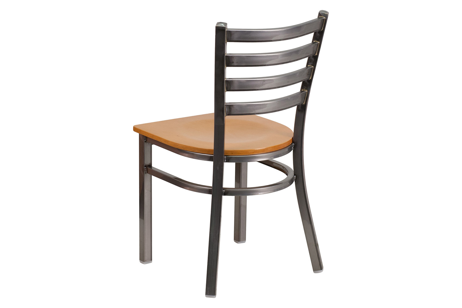 BLNK HERCULES Series Clear Coated Metal Ladder Back Restaurant Chair with Wood Seat - Natural