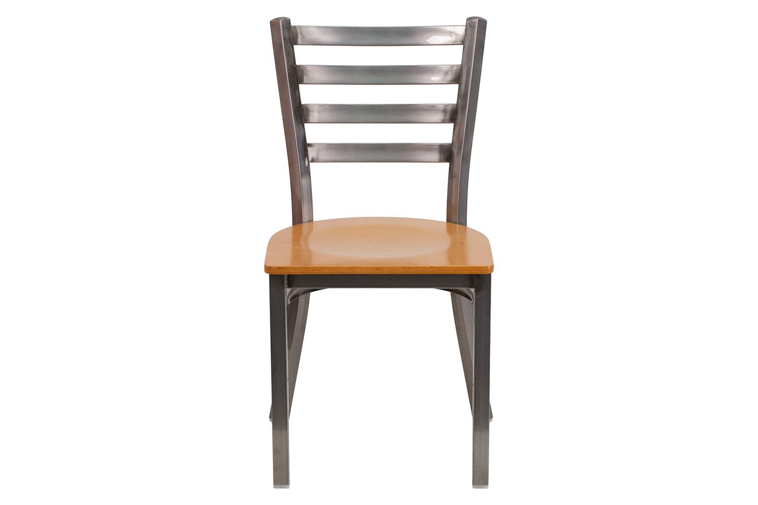 BLNK HERCULES Series Clear Coated Metal Ladder Back Restaurant Chair with Wood Seat - Natural