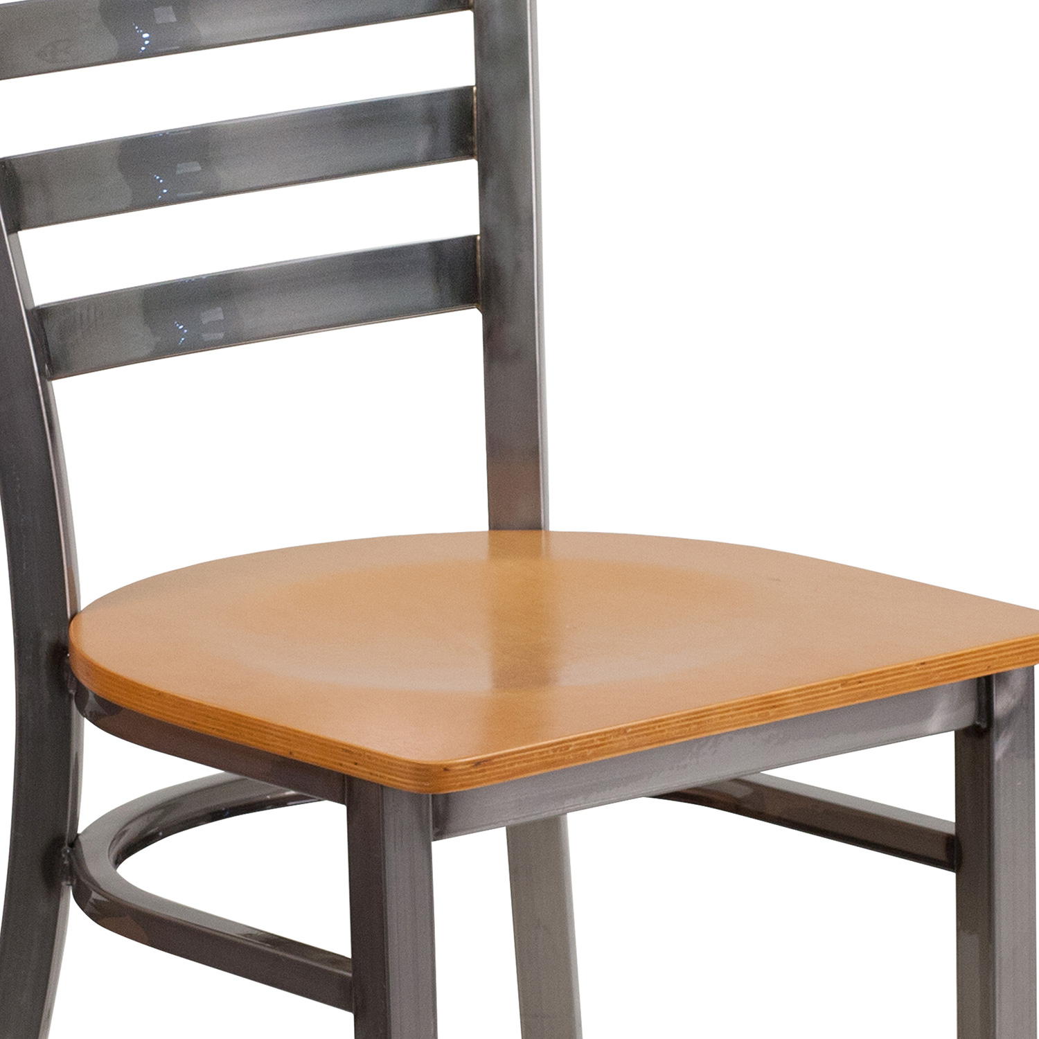 BLNK HERCULES Series Clear Coated Metal Ladder Back Restaurant Chair with Wood Seat - Natural