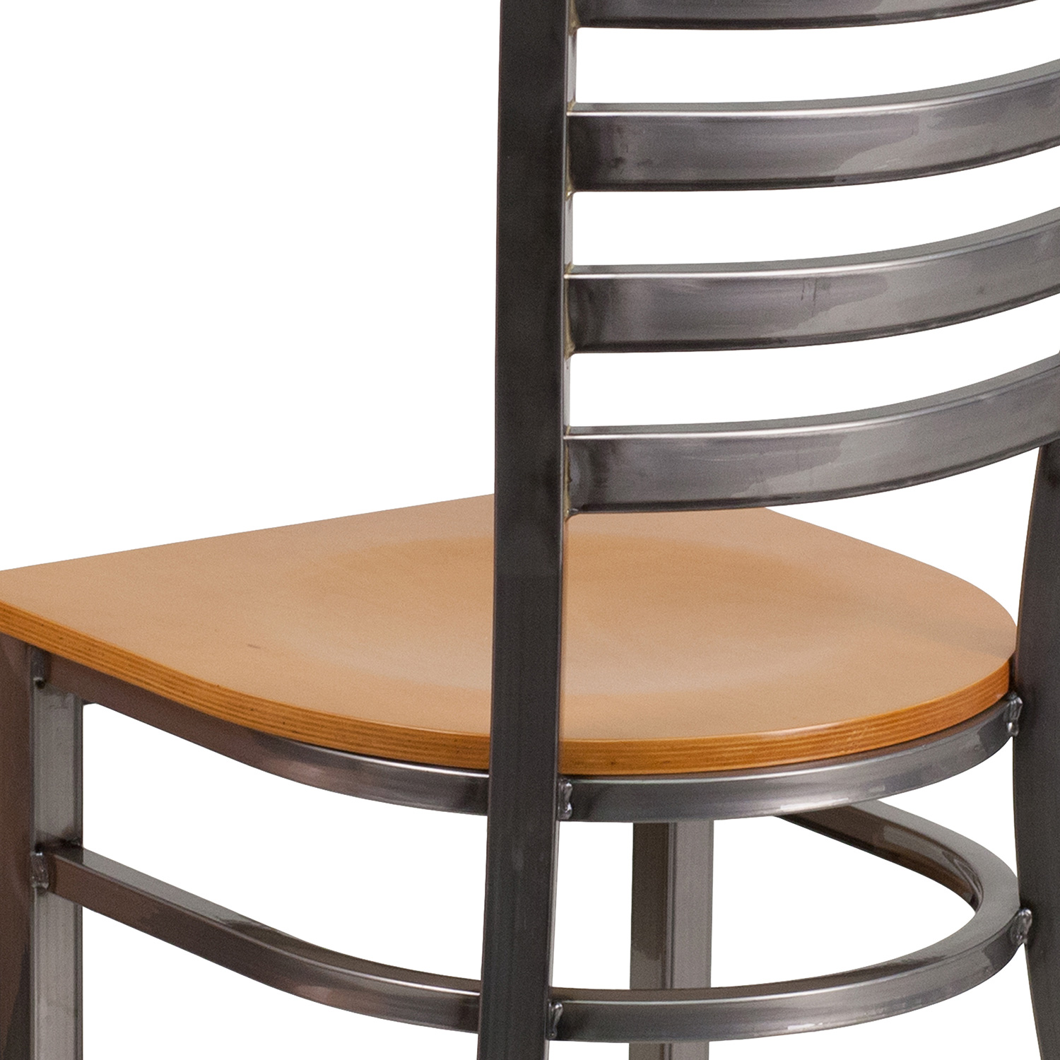 BLNK HERCULES Series Clear Coated Metal Ladder Back Restaurant Chair with Wood Seat - Natural