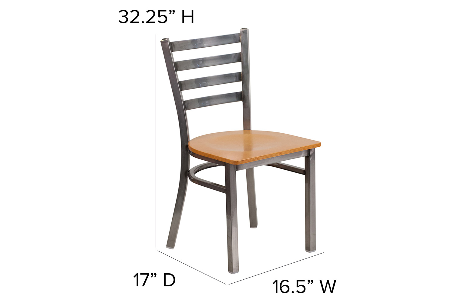 BLNK HERCULES Series Clear Coated Metal Ladder Back Restaurant Chair with Wood Seat - Natural