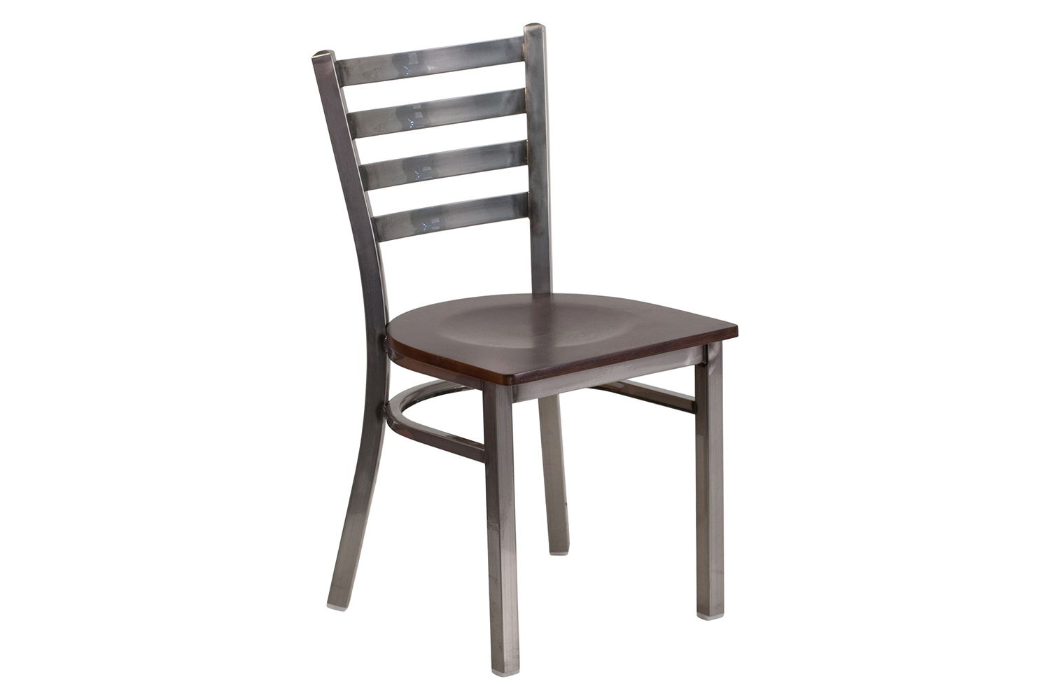 BLNK HERCULES Series Clear Coated Metal Ladder Back Restaurant Chair with Wood Seat - Walnut