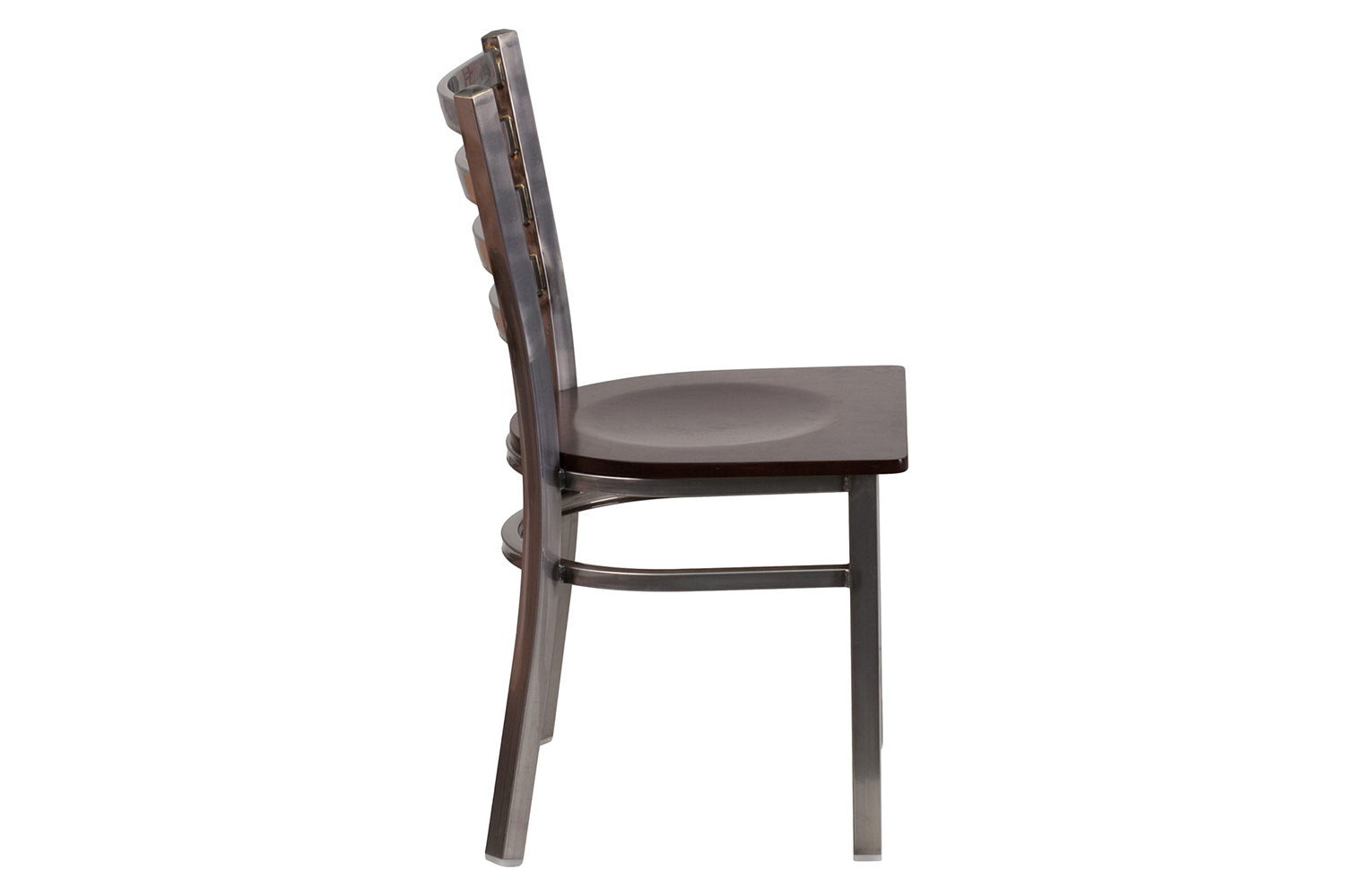 BLNK HERCULES Series Clear Coated Metal Ladder Back Restaurant Chair with Wood Seat - Walnut