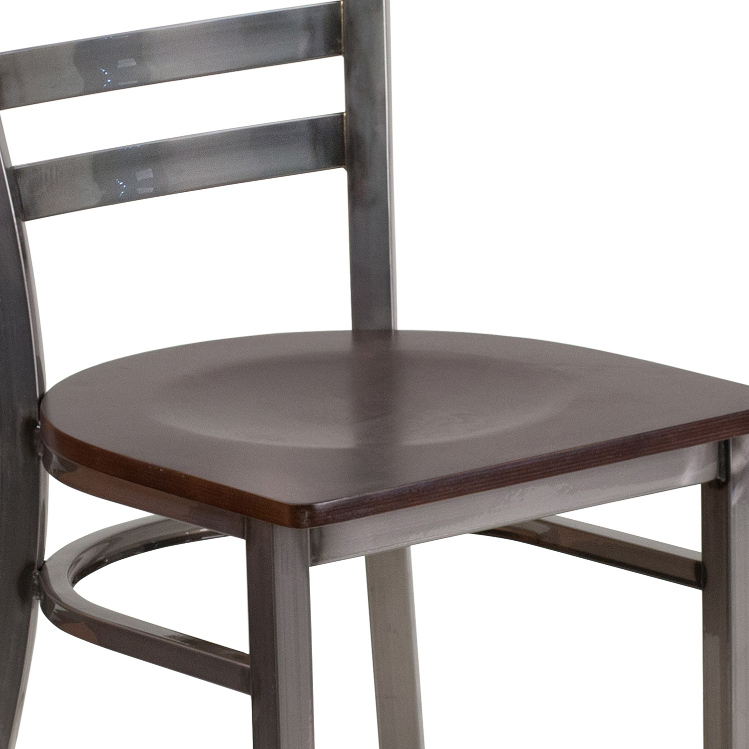 BLNK HERCULES Series Clear Coated Metal Ladder Back Restaurant Chair with Wood Seat - Walnut