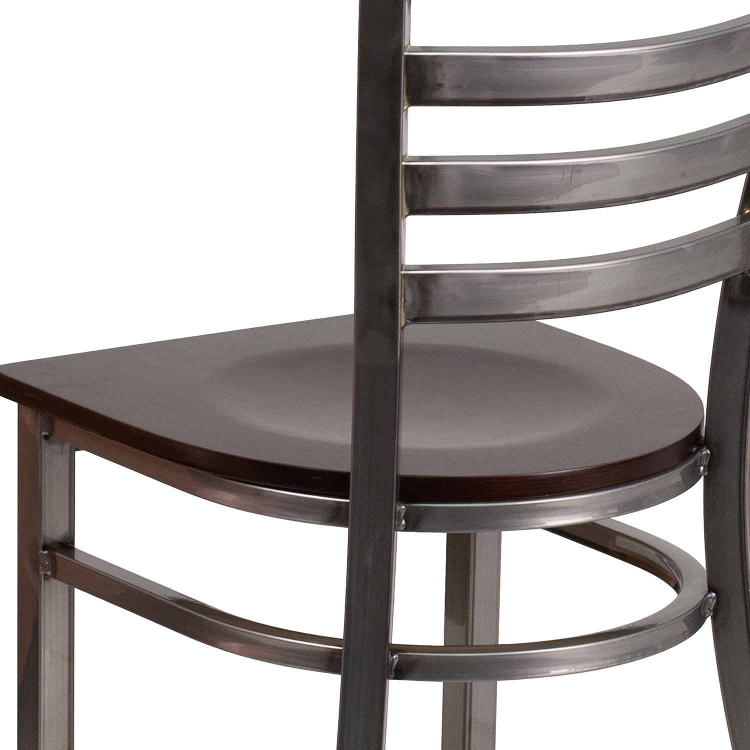 BLNK HERCULES Series Clear Coated Metal Ladder Back Restaurant Chair with Wood Seat - Walnut