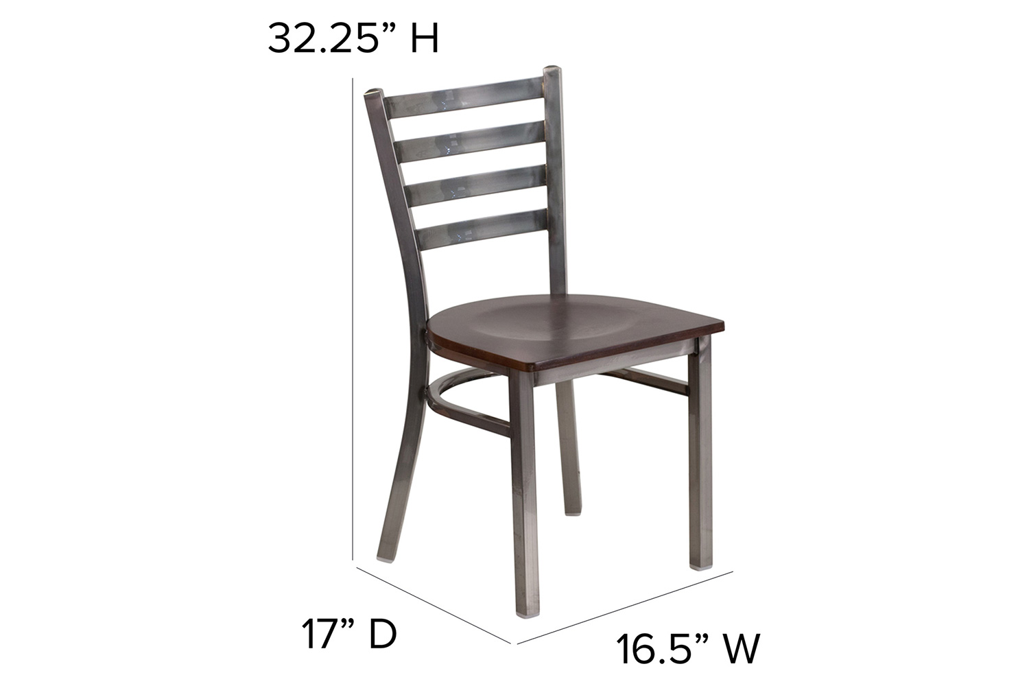 BLNK HERCULES Series Clear Coated Metal Ladder Back Restaurant Chair with Wood Seat - Walnut