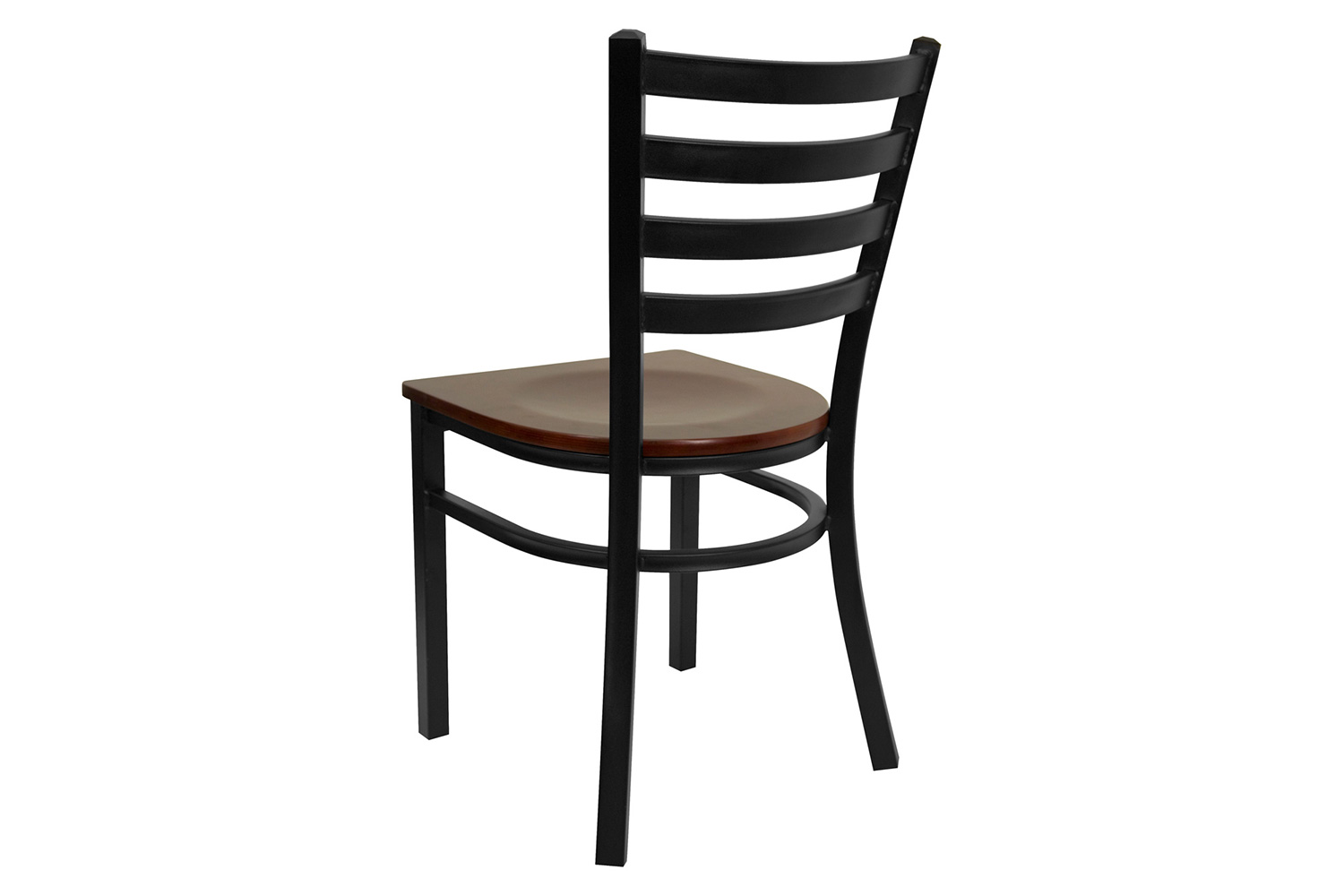 BLNK HERCULES Series Black Metal Ladder Back Restaurant Chair with Wood Seat - Mahogany