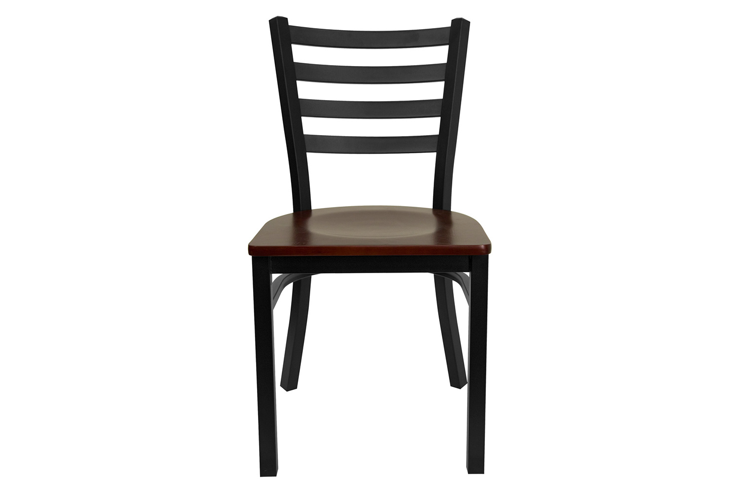 BLNK HERCULES Series Black Metal Ladder Back Restaurant Chair with Wood Seat - Mahogany