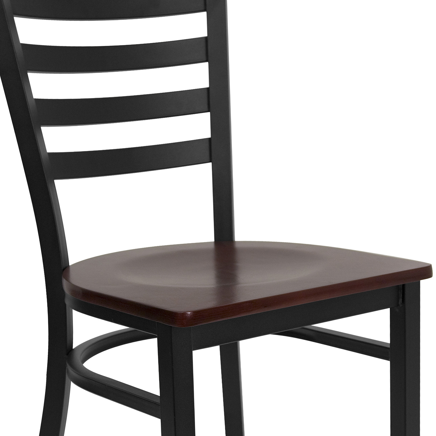 BLNK HERCULES Series Black Metal Ladder Back Restaurant Chair with Wood Seat - Mahogany