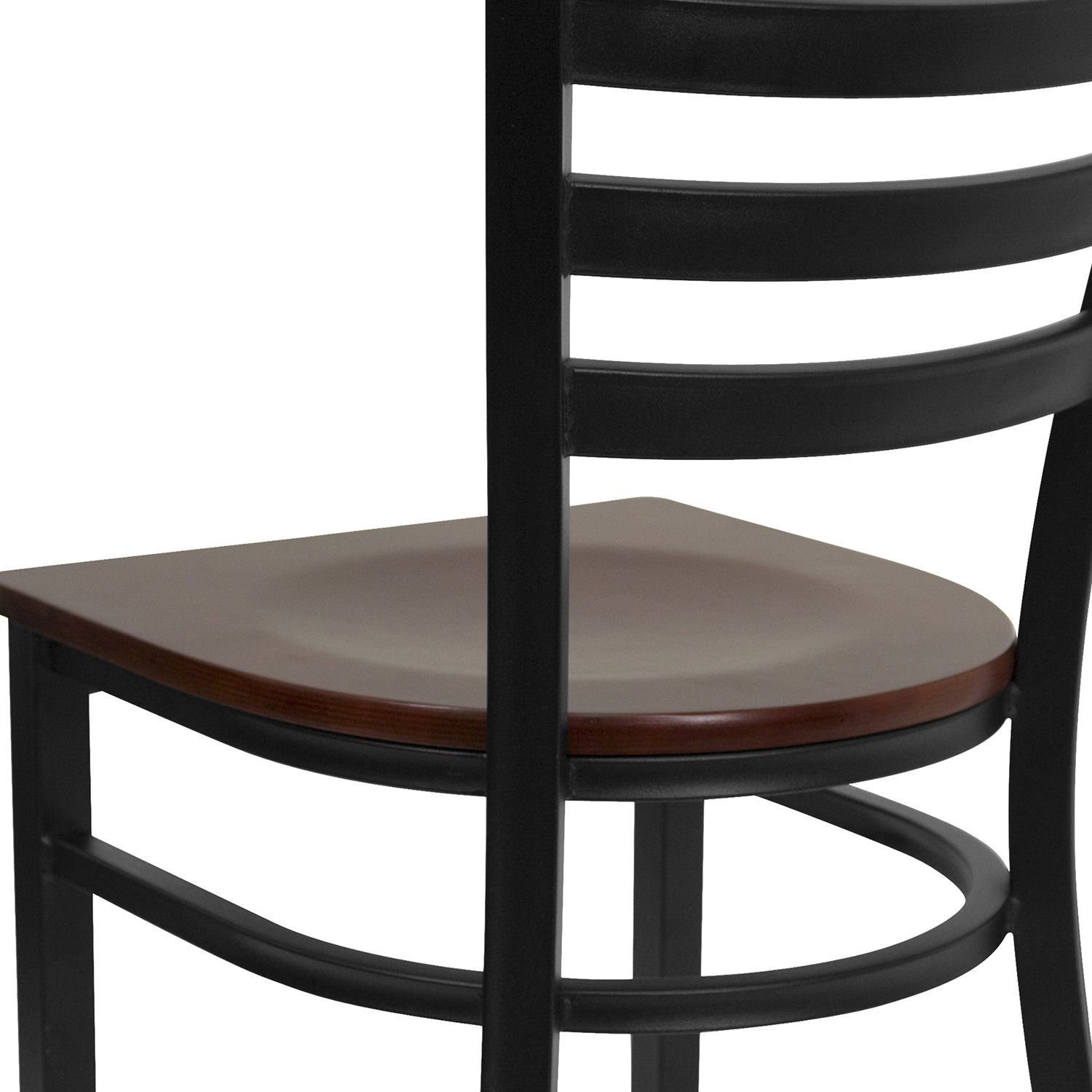 BLNK HERCULES Series Black Metal Ladder Back Restaurant Chair with Wood Seat - Mahogany