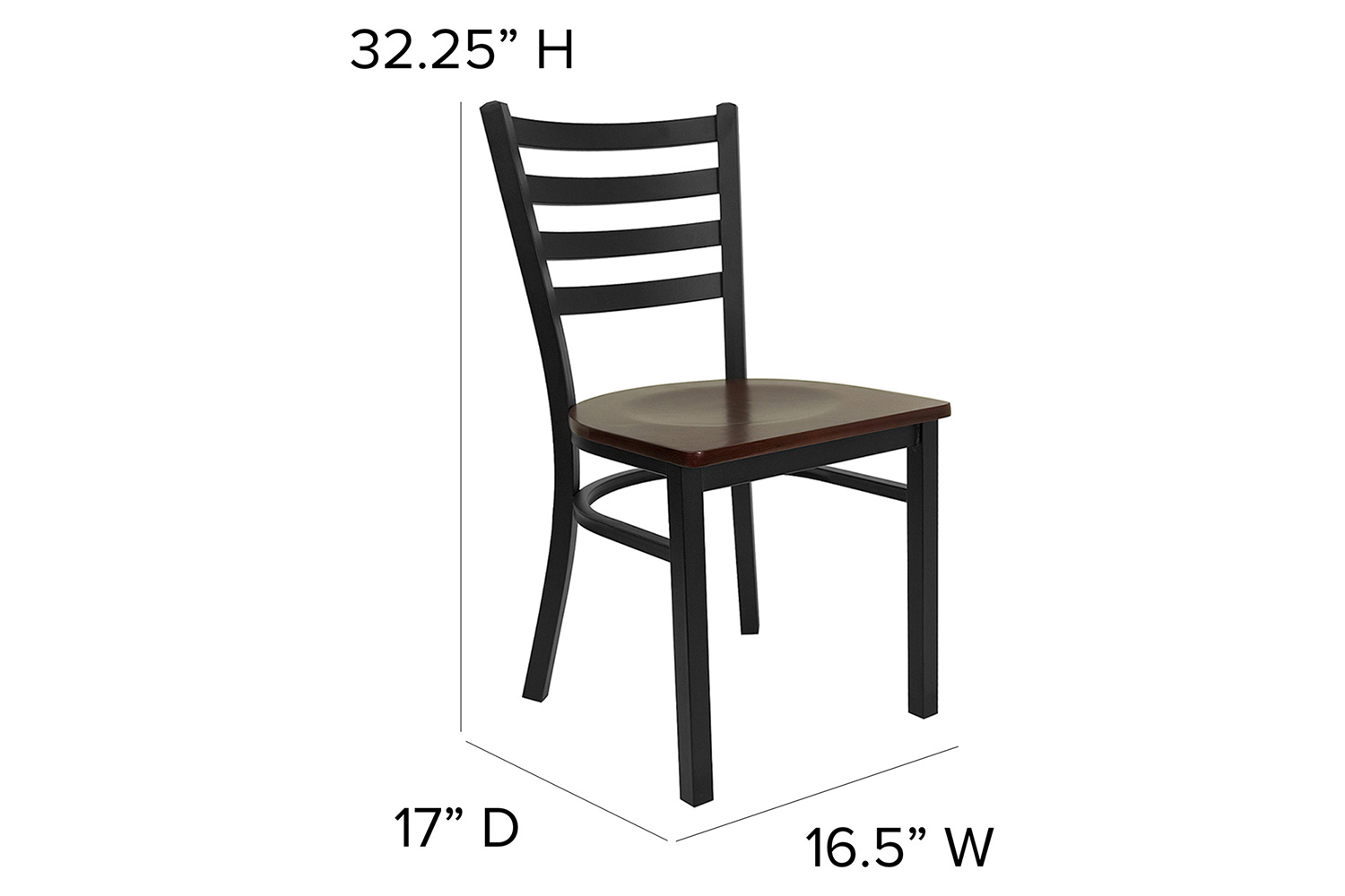 BLNK HERCULES Series Black Metal Ladder Back Restaurant Chair with Wood Seat - Mahogany