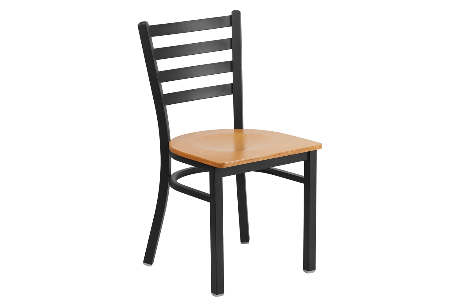 BLNK HERCULES Series Black Metal Ladder Back Restaurant Chair with Wood Seat - Natural