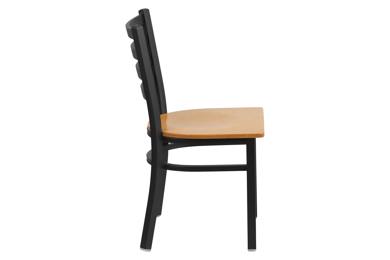 BLNK HERCULES Series Black Metal Ladder Back Restaurant Chair with Wood Seat - Natural