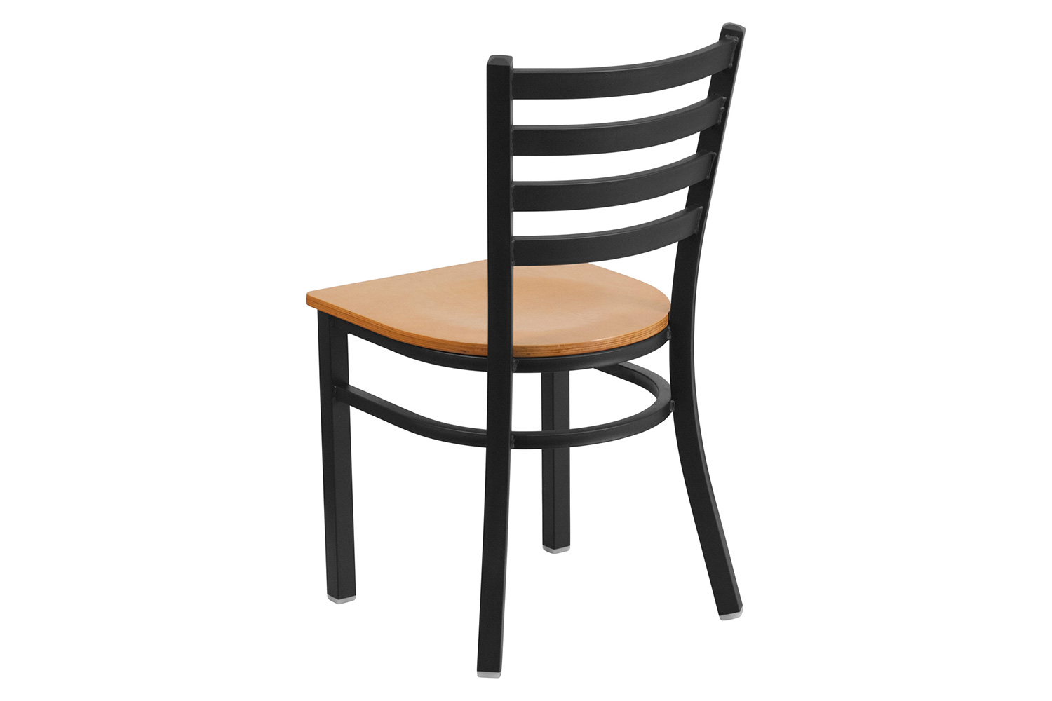 BLNK HERCULES Series Black Metal Ladder Back Restaurant Chair with Wood Seat - Natural